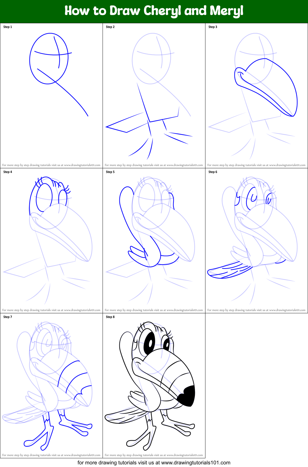 How to Draw Cheryl and Meryl Printable Step by Step