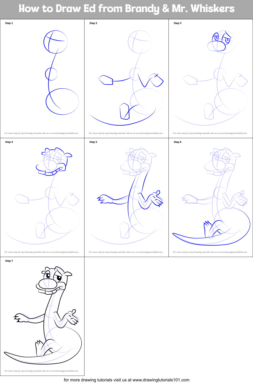 How to Draw Ed from Brandy & Mr. Whiskers Printable Step by Step