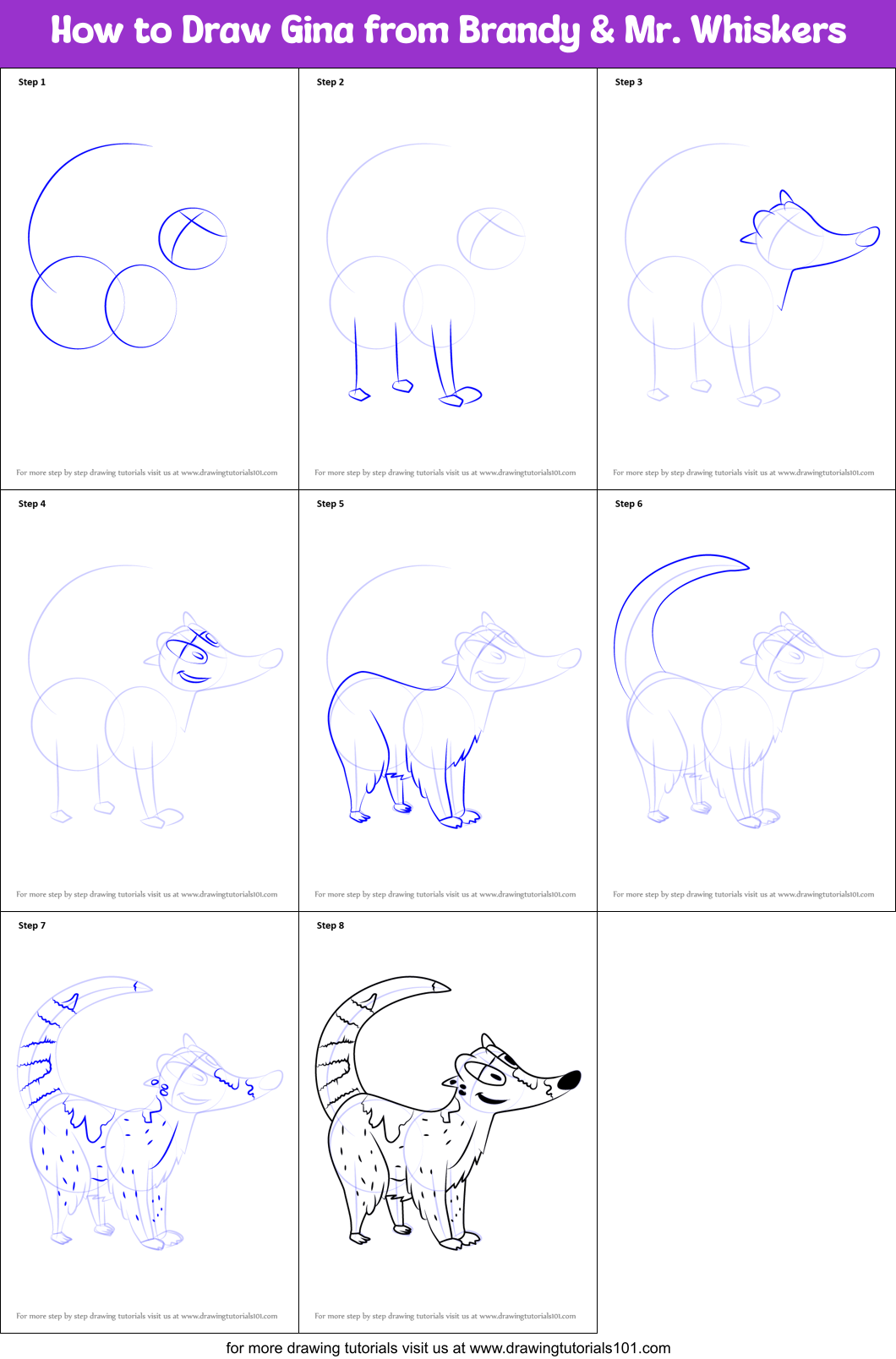 How to Draw Gina from Brandy & Mr. Whiskers Printable Step by Step