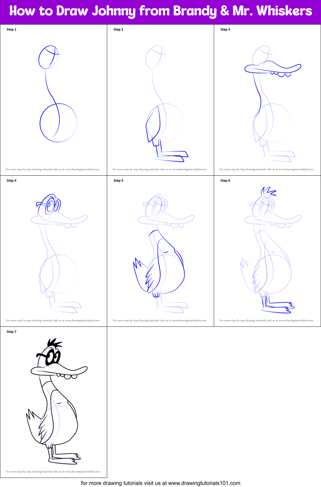 How to Draw Johnny from Brandy & Mr. Whiskers Printable Step by Step