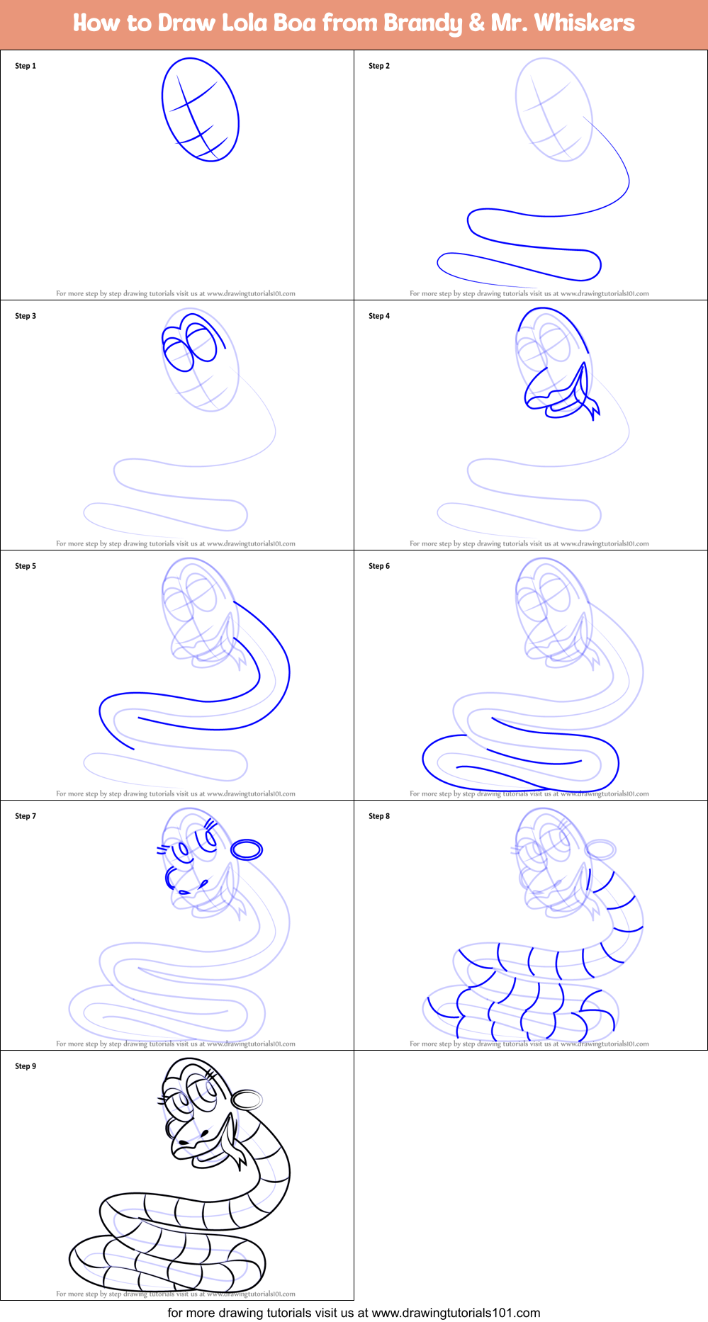 How to Draw Lola Boa from Brandy & Mr. Whiskers Printable Step by Step