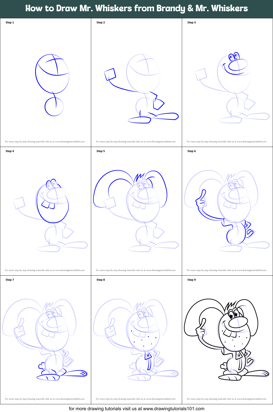 How to Draw Mr. Whiskers from Brandy & Mr. Whiskers Printable Step by Step