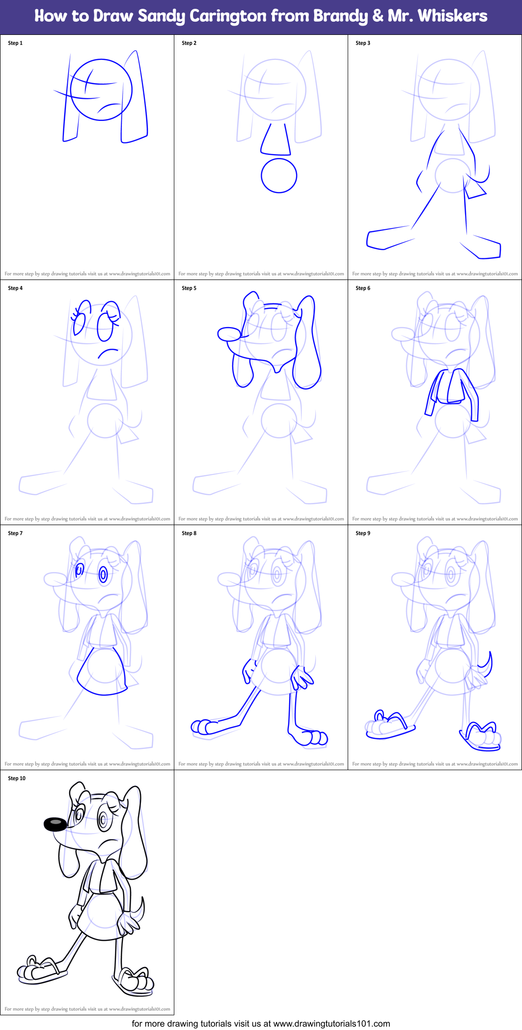 How to Draw Sandy Carington from Brandy & Mr. Whiskers Printable Step by Step