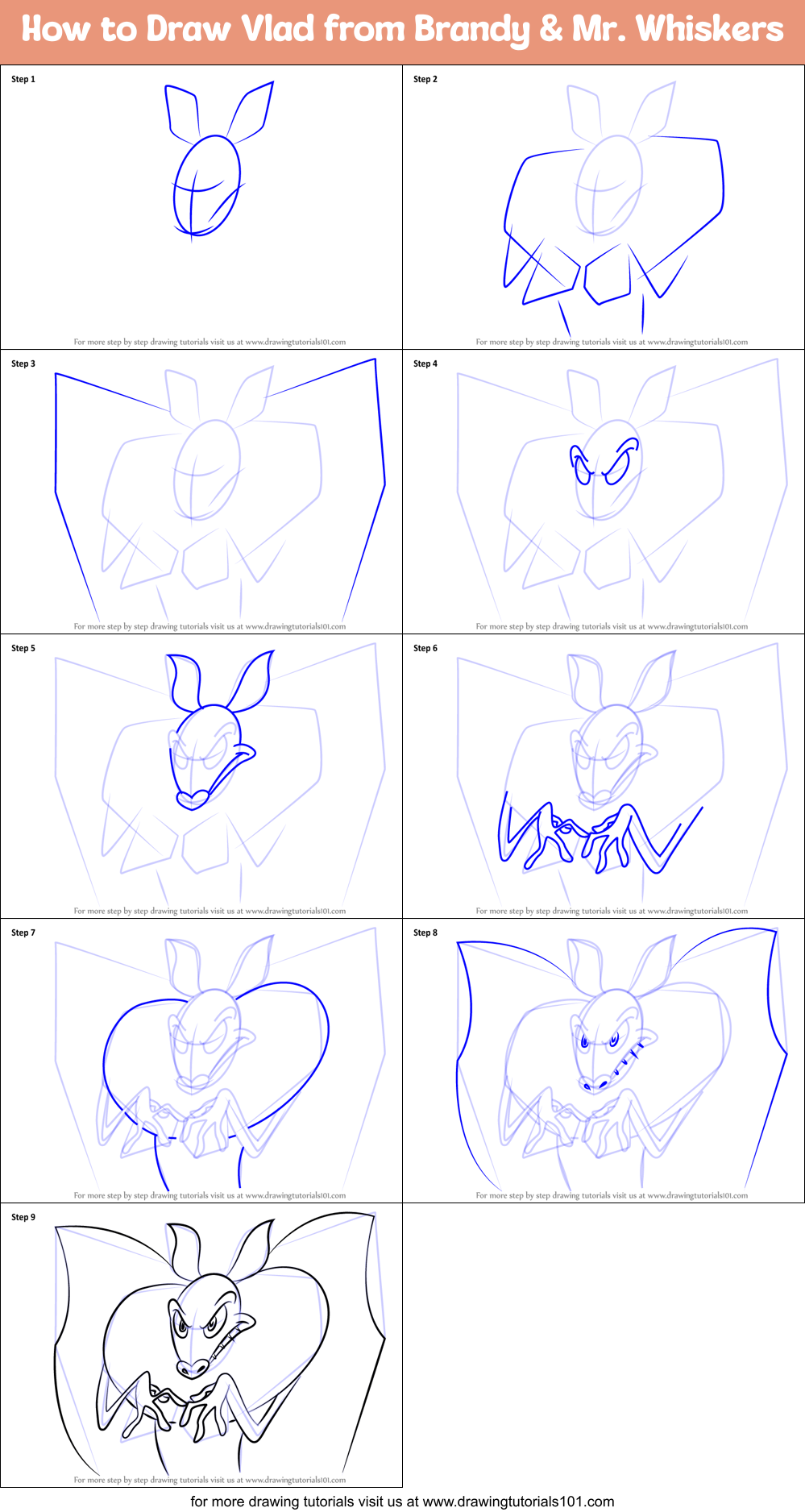 How to Draw Vlad from Brandy & Mr. Whiskers Printable Step by Step