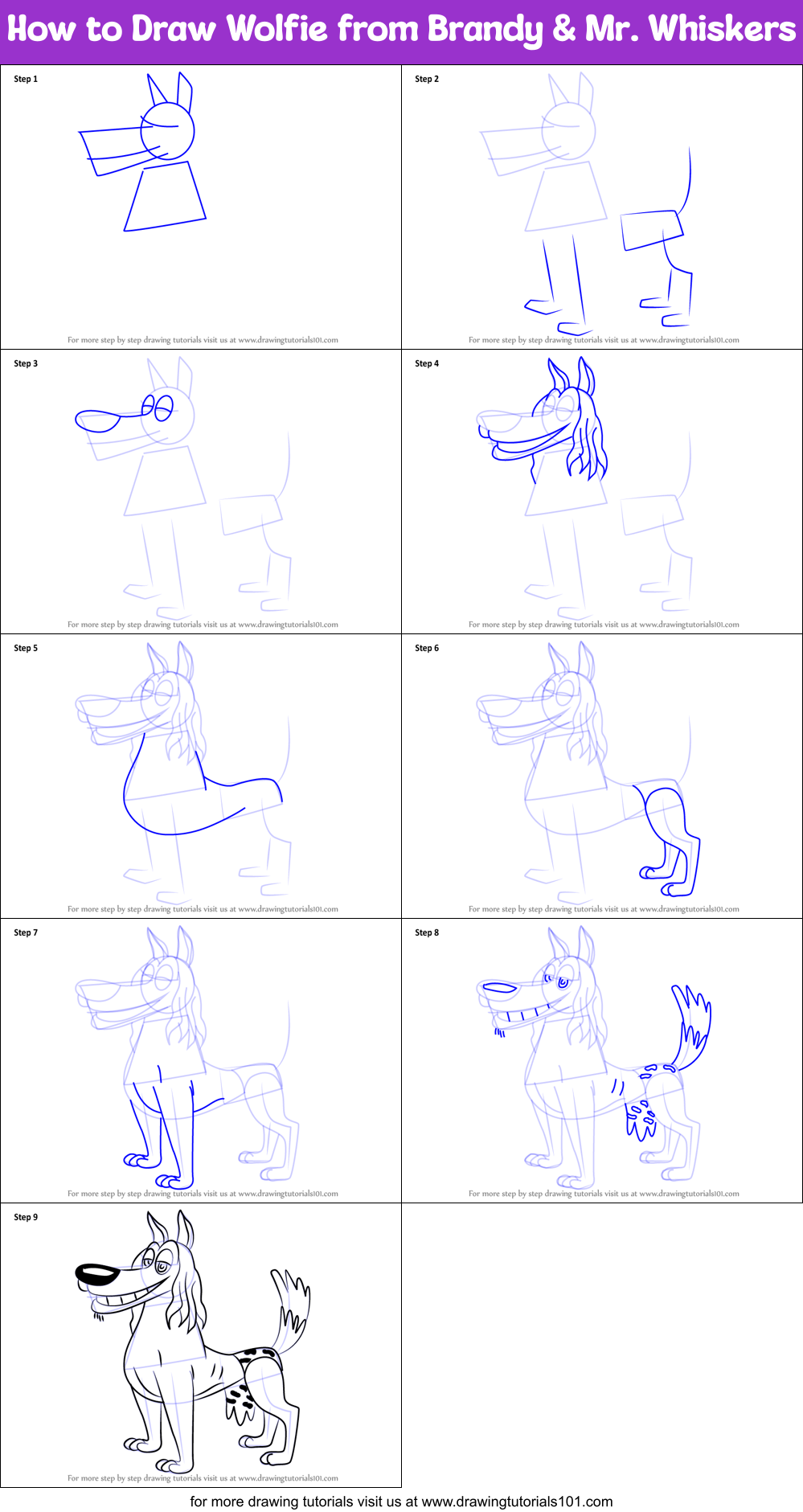 How to Draw Wolfie from Brandy & Mr. Whiskers Printable Step by Step