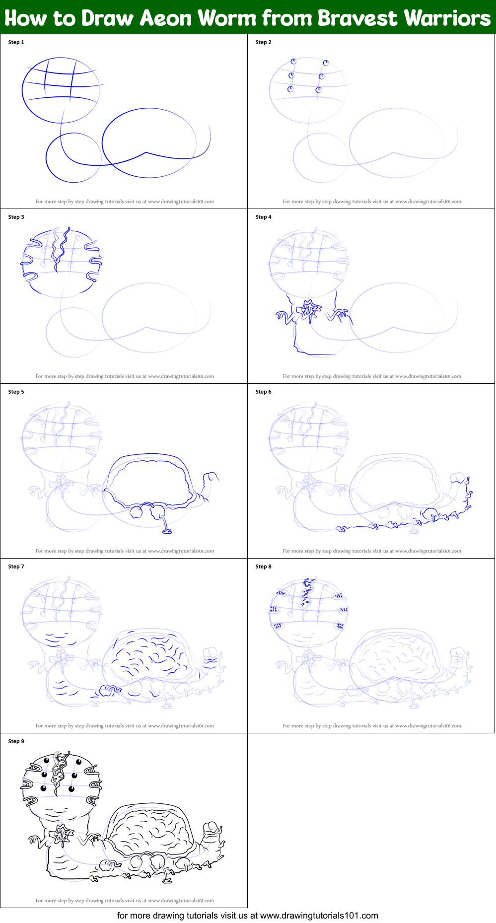How to Draw Aeon Worm from Bravest Warriors Printable Step by Step