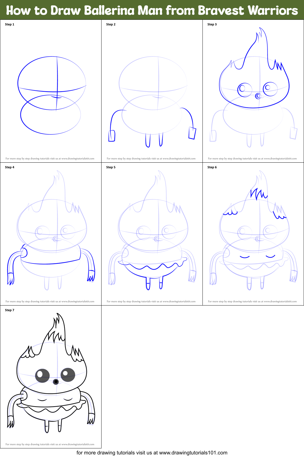 How to Draw Ballerina Man from Bravest Warriors Printable Step by Step