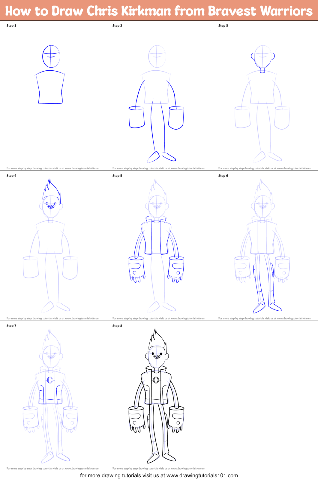 How to Draw Chris Kirkman from Bravest Warriors Printable Step by Step