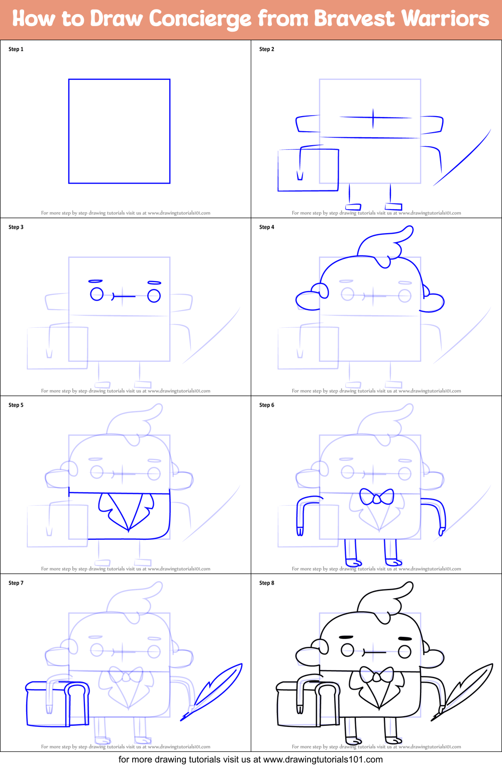 How to Draw Concierge from Bravest Warriors Printable Step by Step
