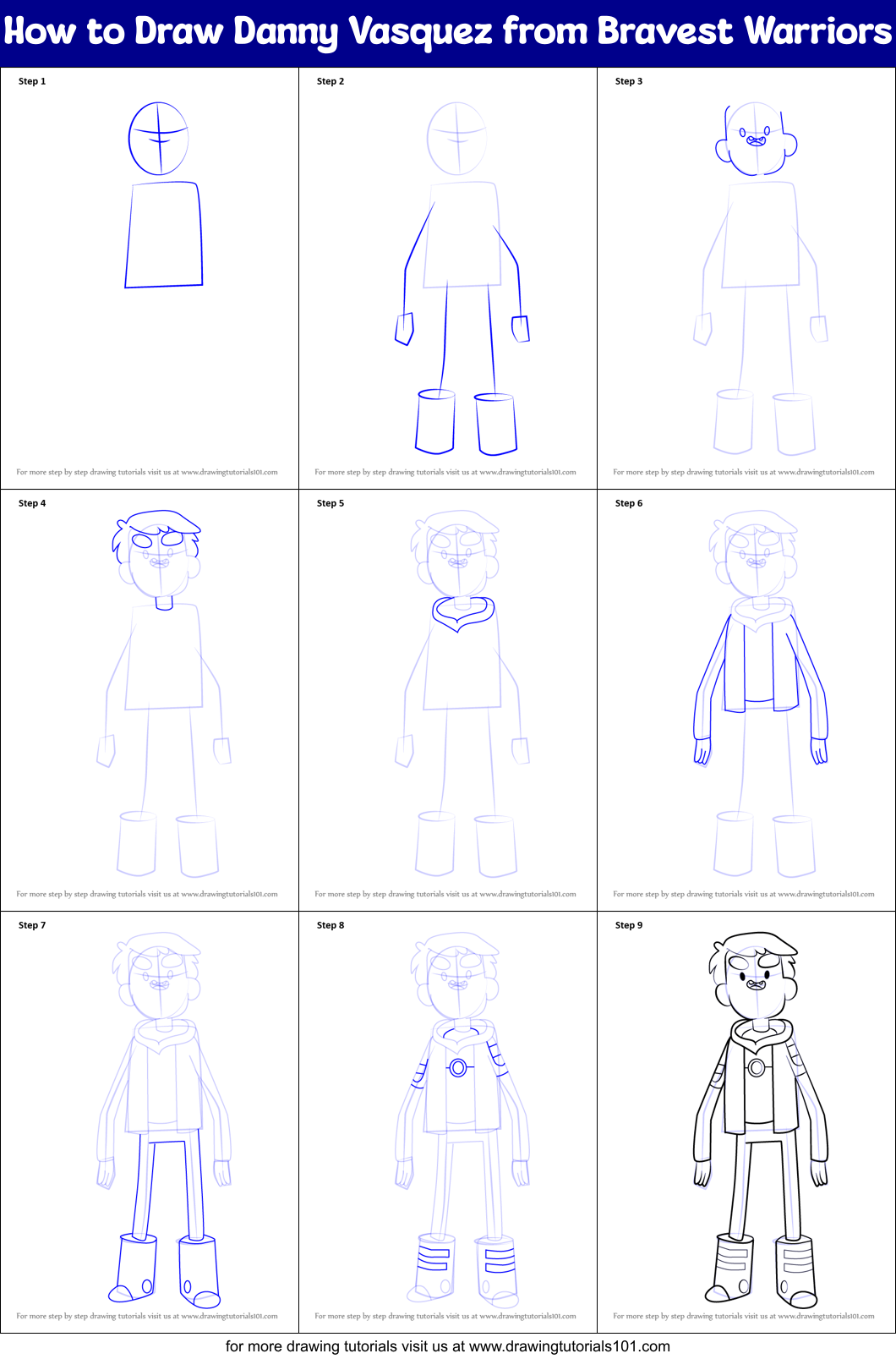 How to Draw Danny Vasquez from Bravest Warriors Printable Step by Step