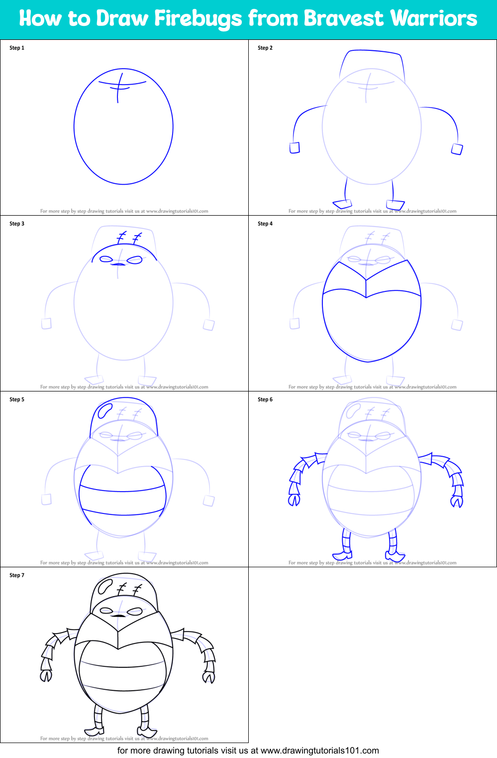 How to Draw Firebugs from Bravest Warriors Printable Step by Step