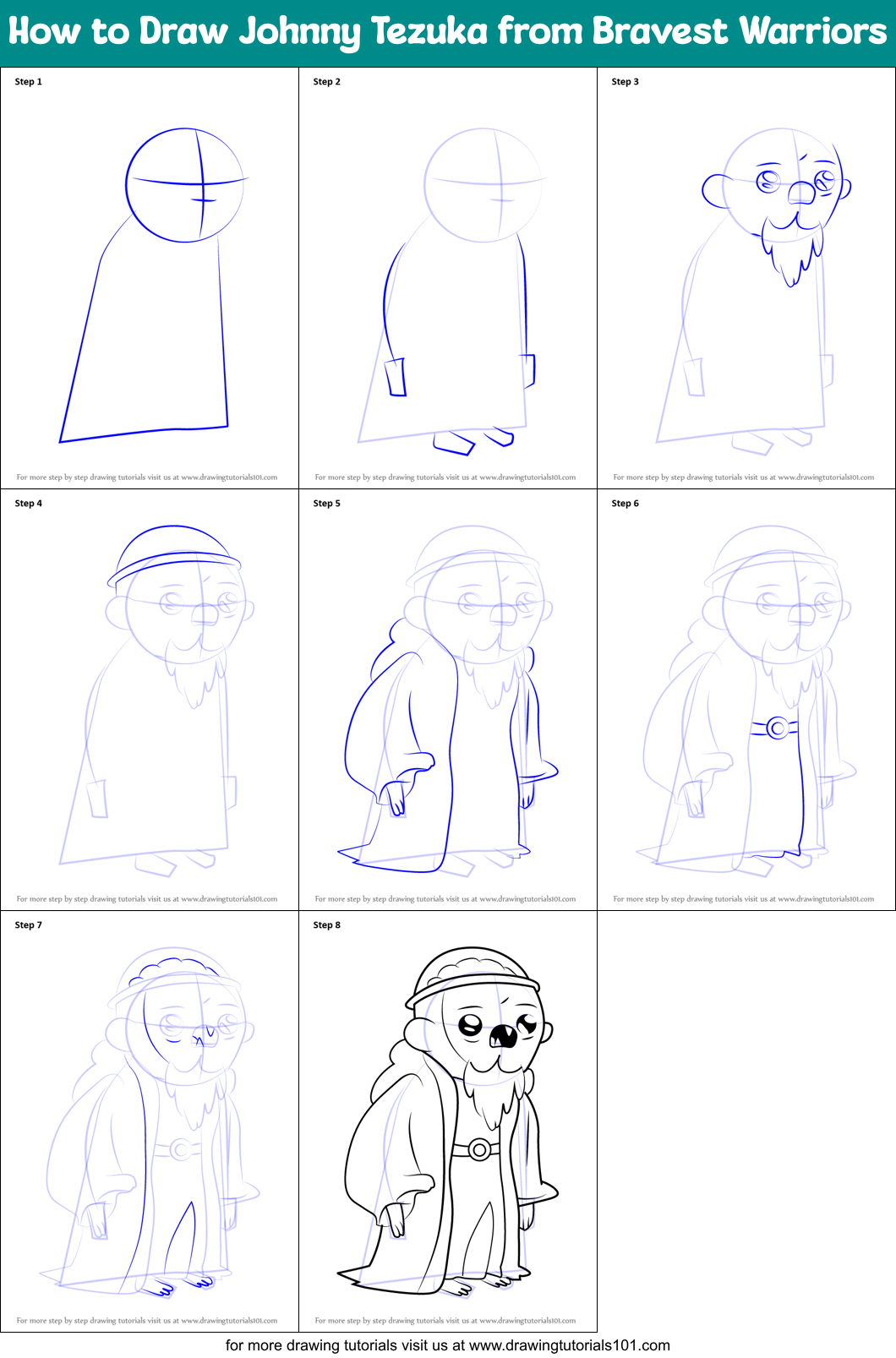 How to Draw Johnny Tezuka from Bravest Warriors Printable Step by Step