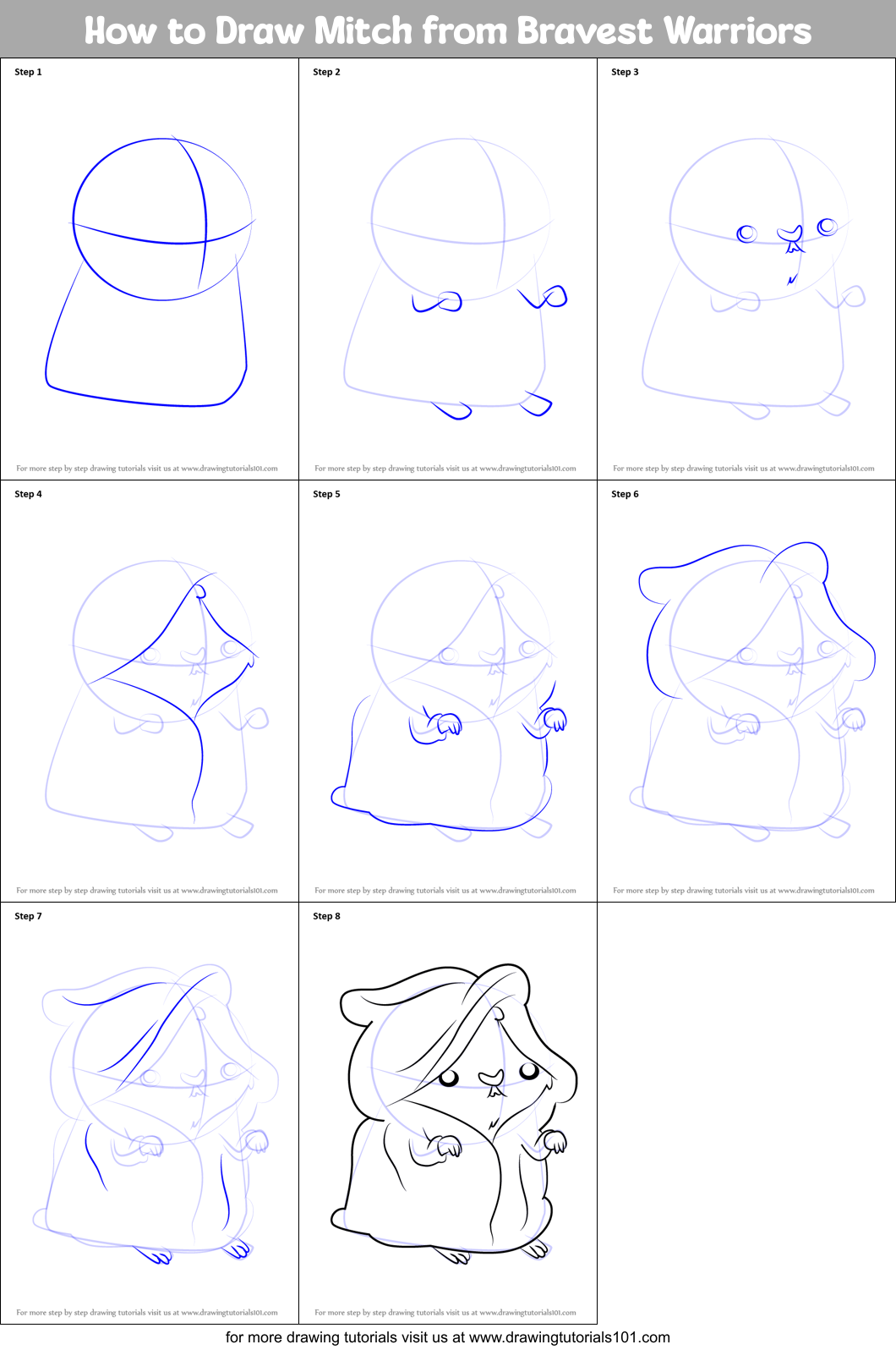 How to Draw Mitch from Bravest Warriors Printable Step by Step