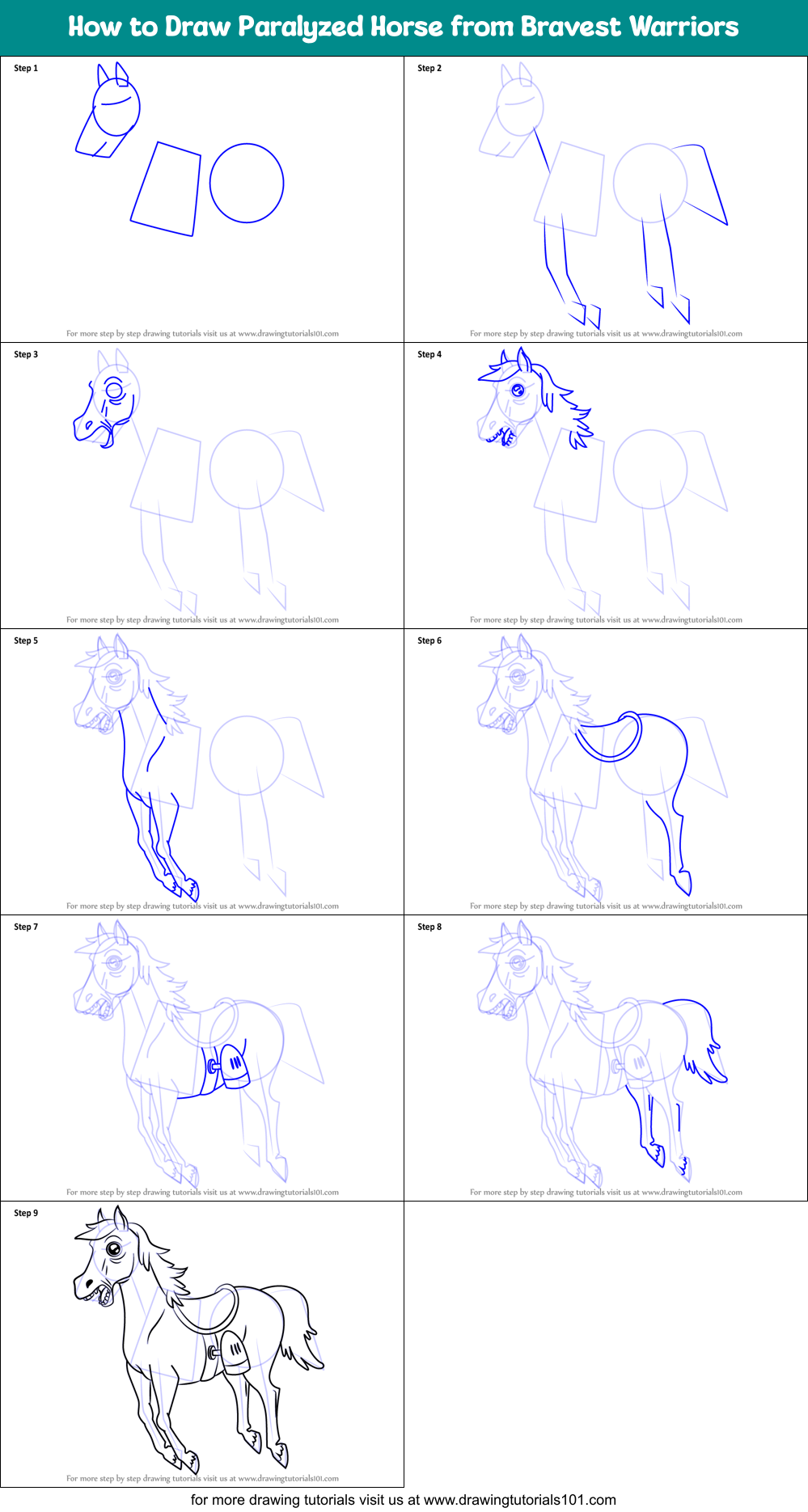 How to Draw Paralyzed Horse from Bravest Warriors Printable Step by Step