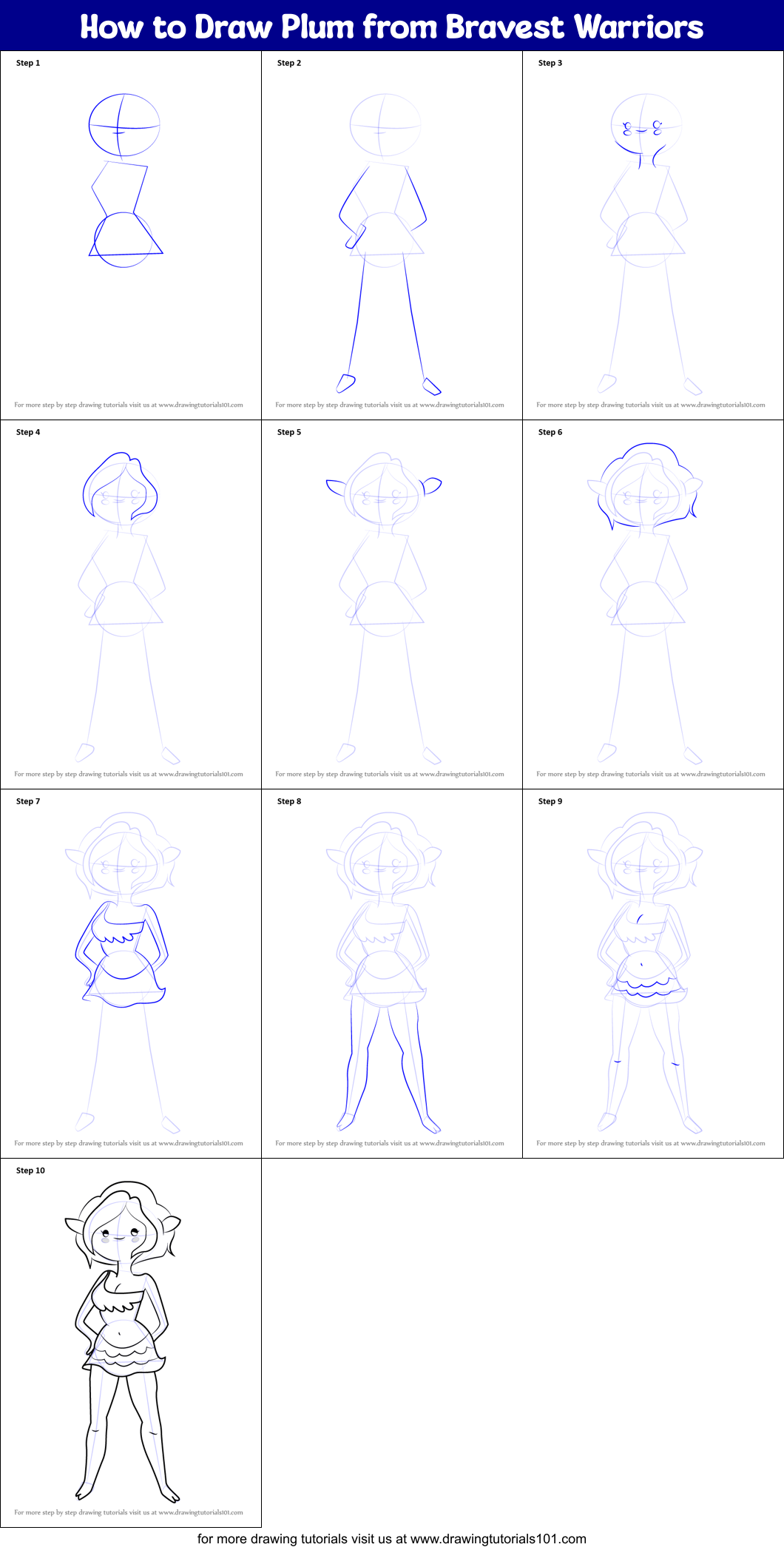 How to Draw Plum from Bravest Warriors Printable Step by Step