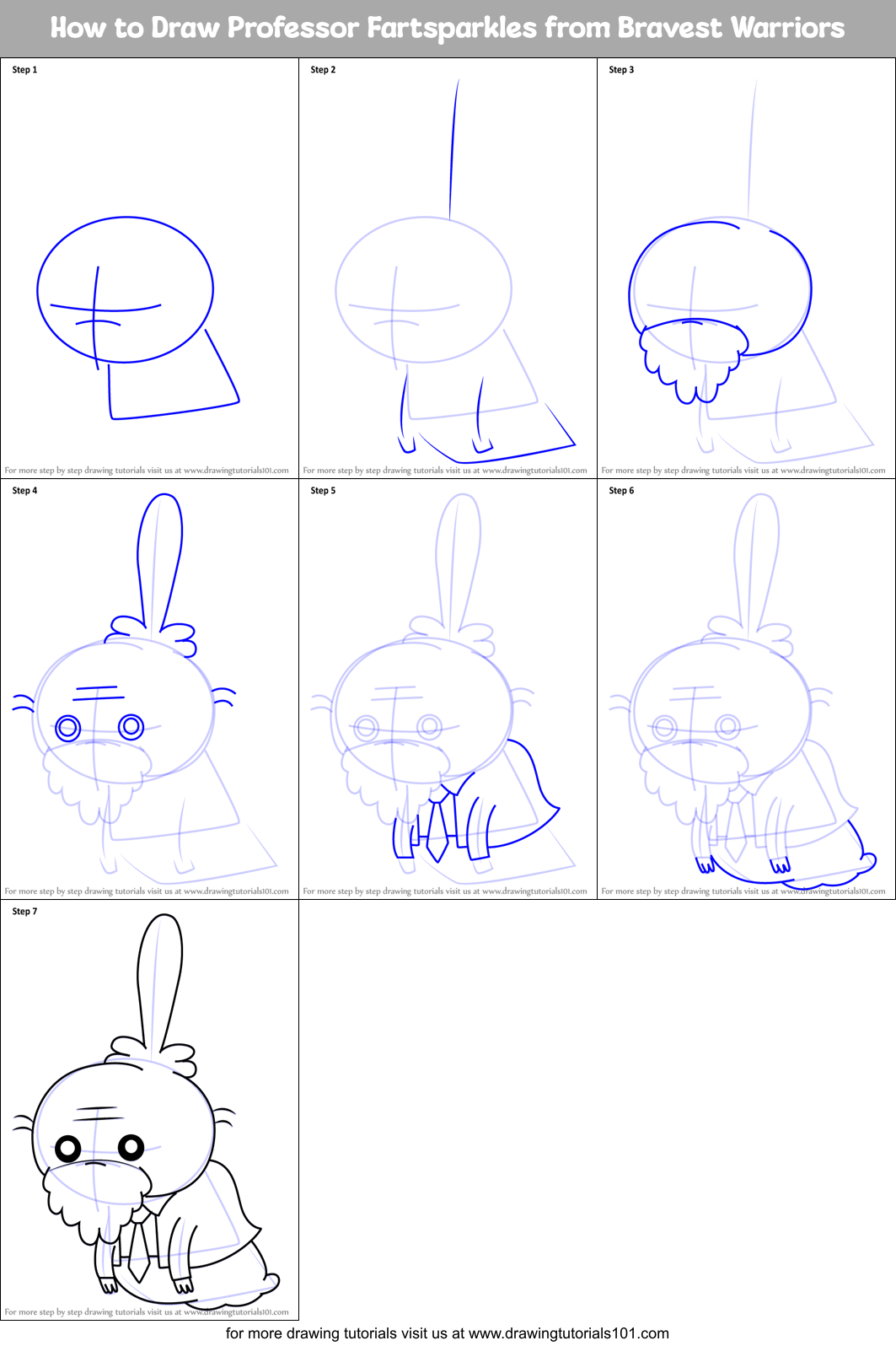 How to Draw Professor Fartsparkles from Bravest Warriors Printable Step by Step