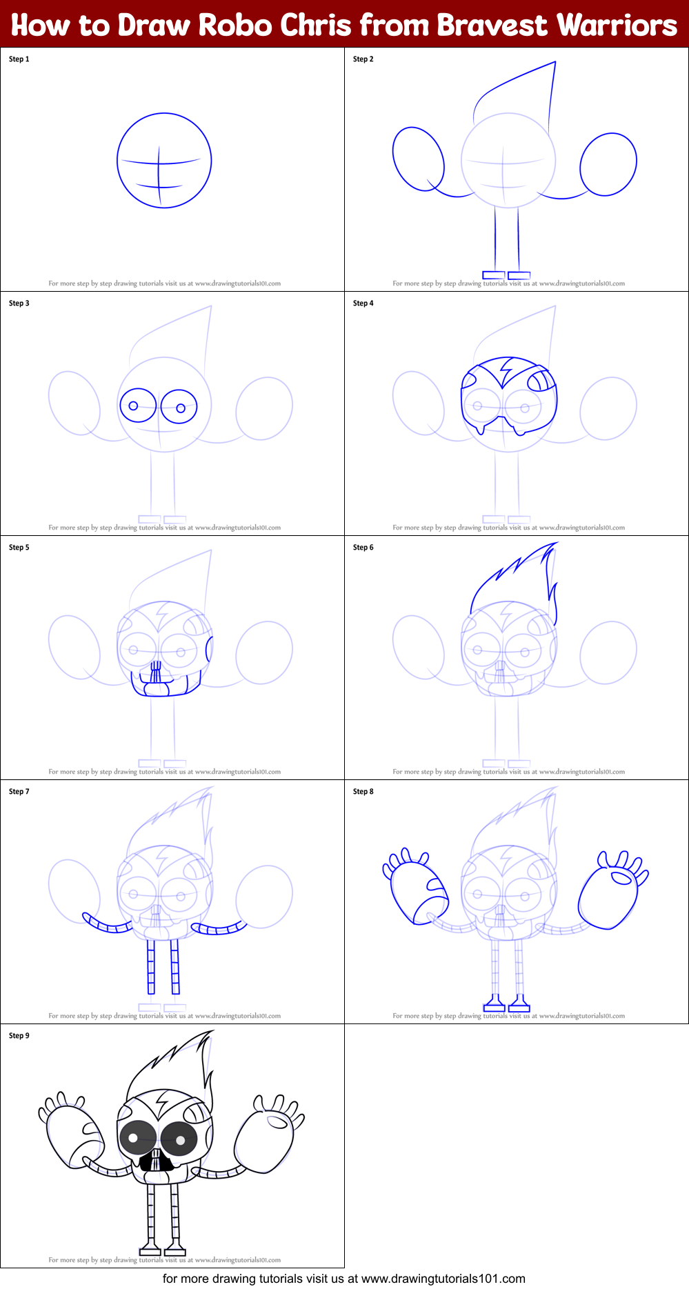 How to Draw Robo Chris from Bravest Warriors Printable Step by Step