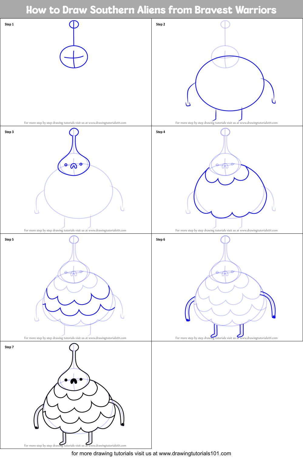 How to Draw Southern Aliens from Bravest Warriors Printable Step by Step