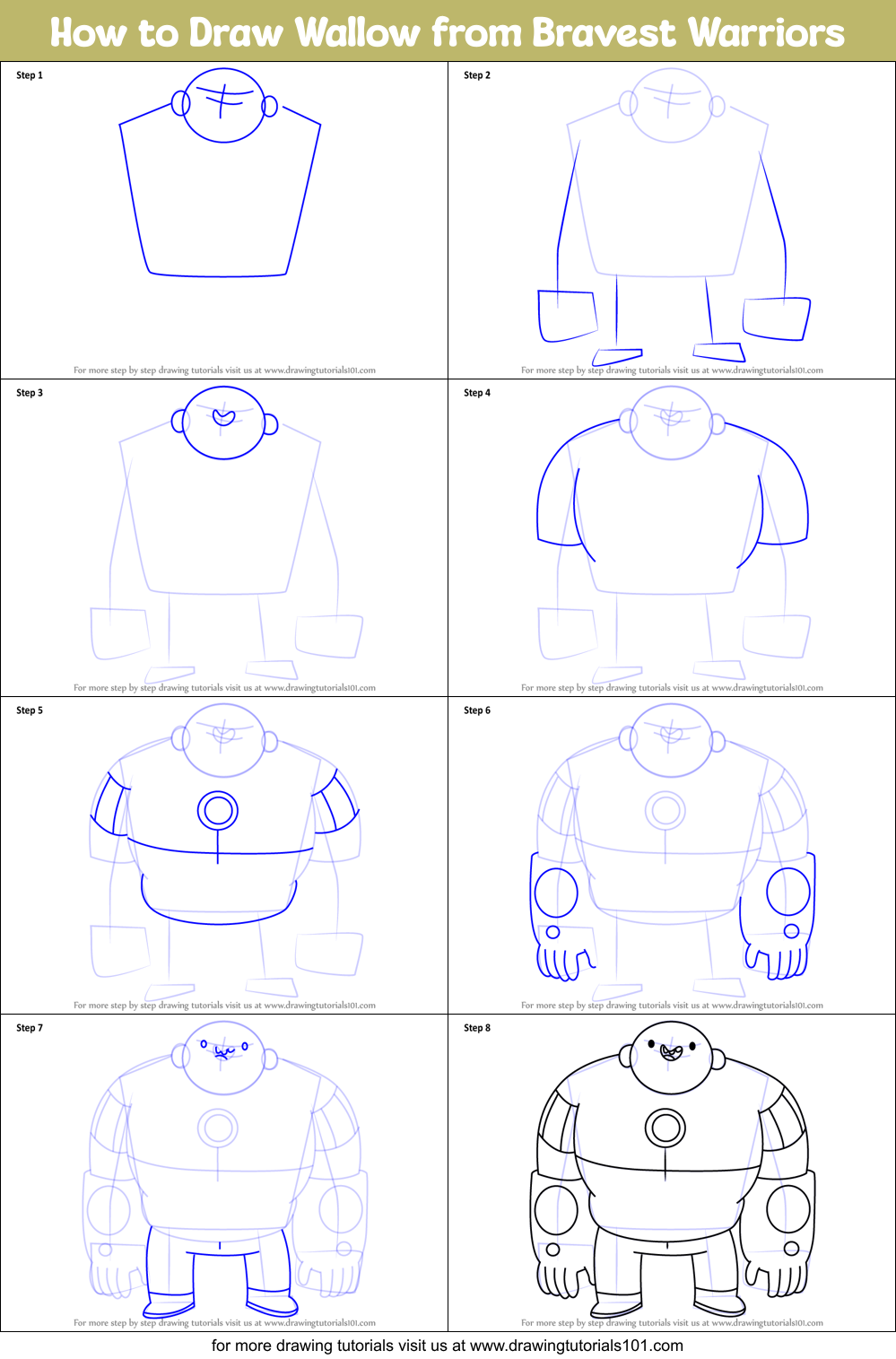 How to Draw Wallow from Bravest Warriors Printable Step by Step