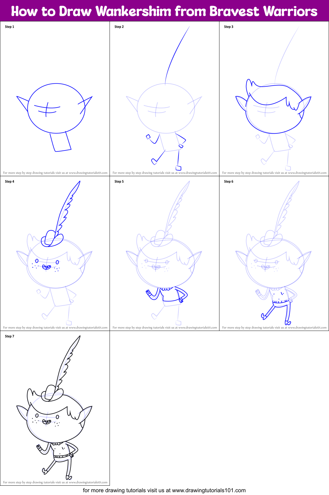 How to Draw Wankershim from Bravest Warriors Printable Step by Step