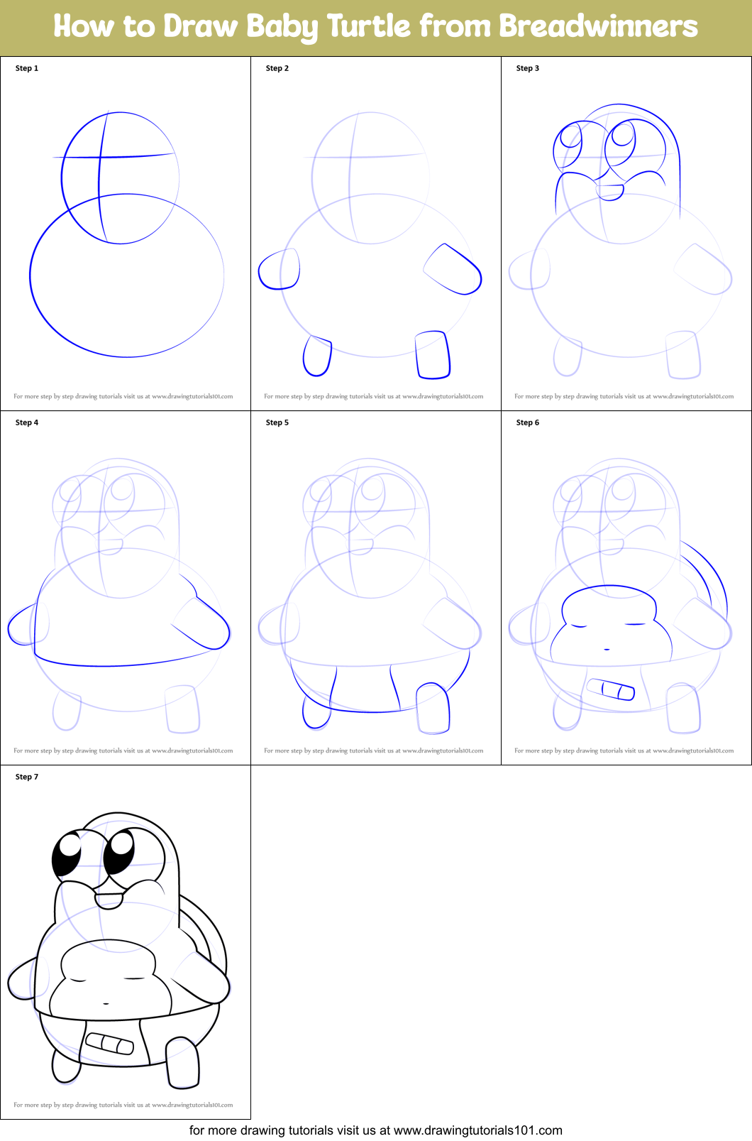 How to Draw Baby Turtle from Breadwinners Printable Step by Step