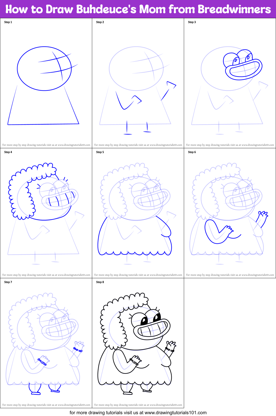 How to Draw Buhdeuce's Mom from Breadwinners Printable Step by Step