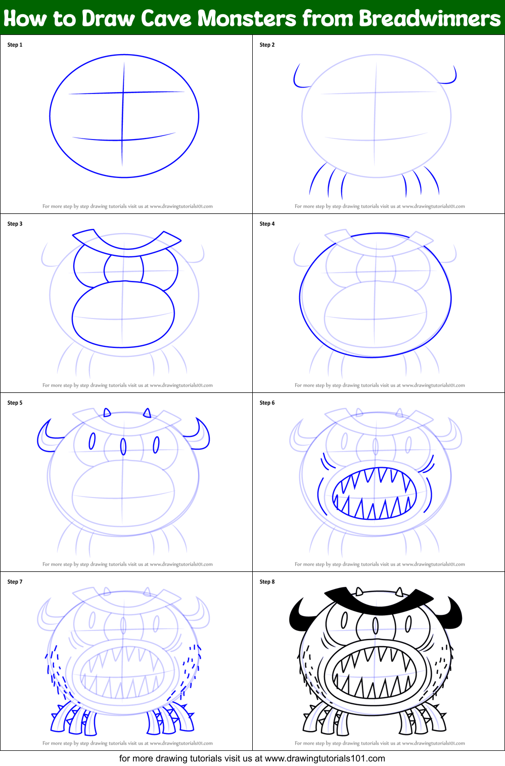 How to Draw Cave Monsters from Breadwinners Printable Step by Step