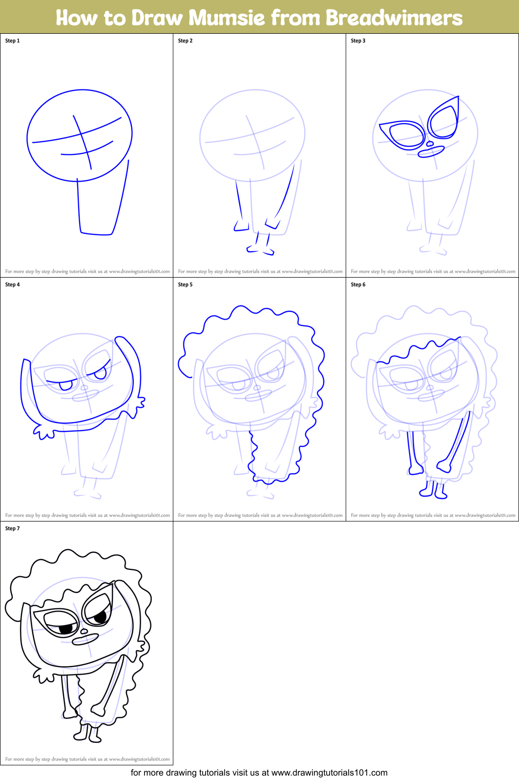 How to Draw Mumsie from Breadwinners Printable Step by Step