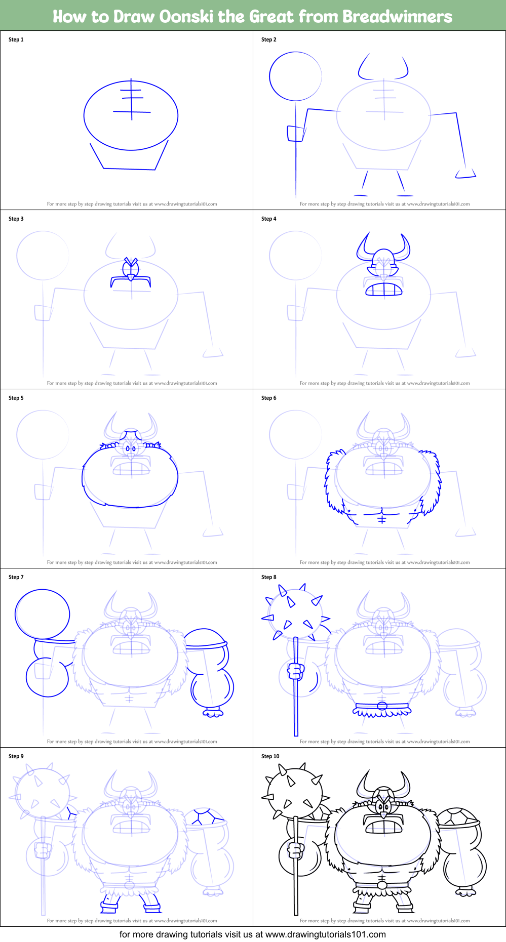 How to Draw Oonski the Great from Breadwinners Printable Step by Step