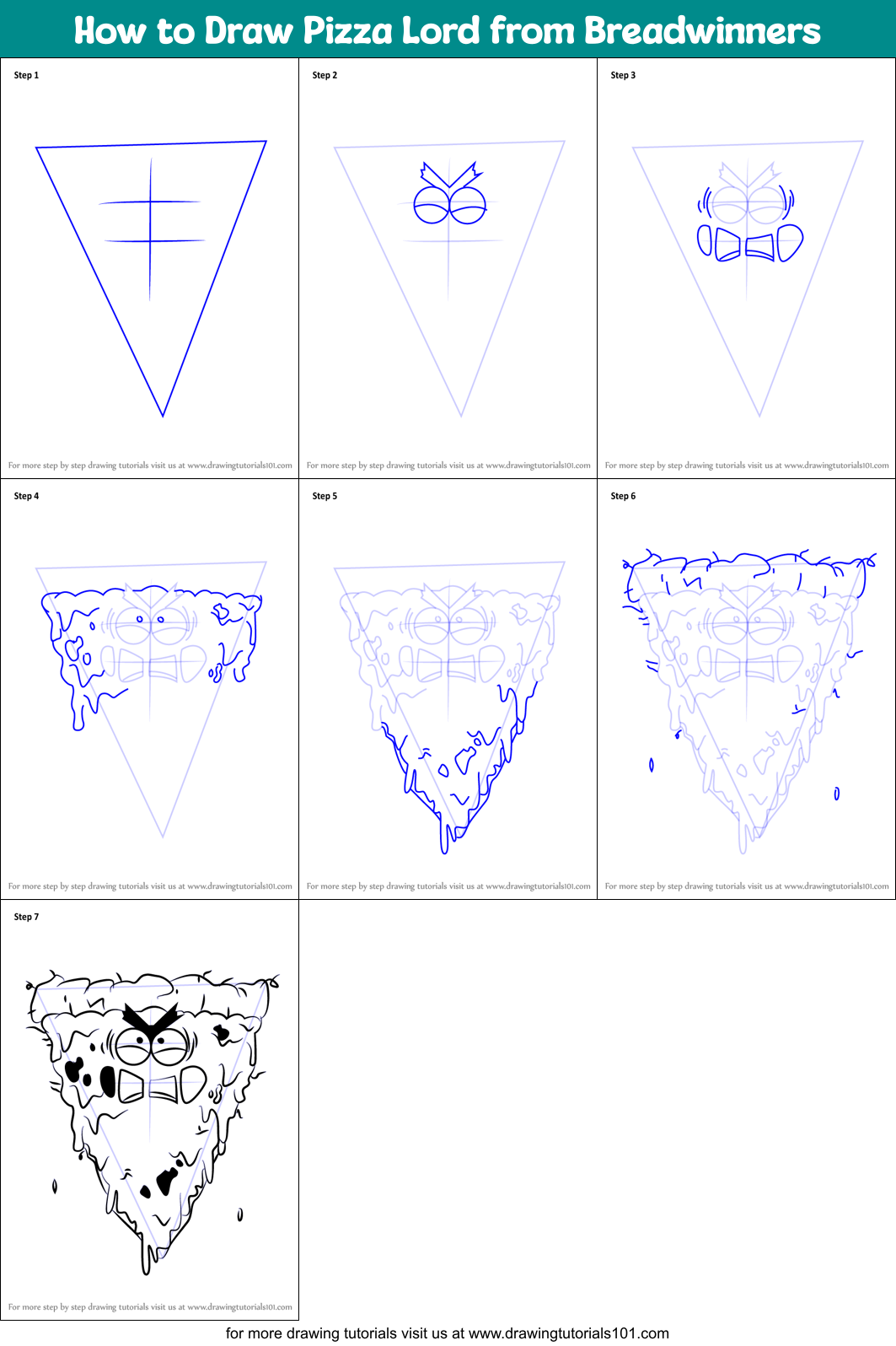 How to Draw Pizza Lord from Breadwinners Printable Step by Step