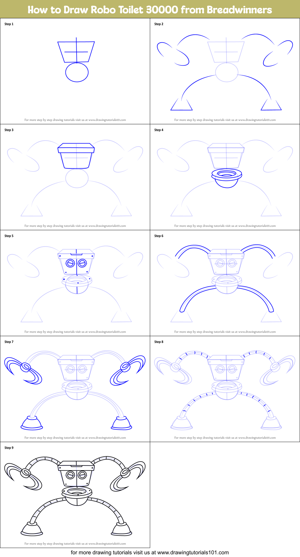 How to Draw Robo Toilet 30000 from Breadwinners Printable Step by Step