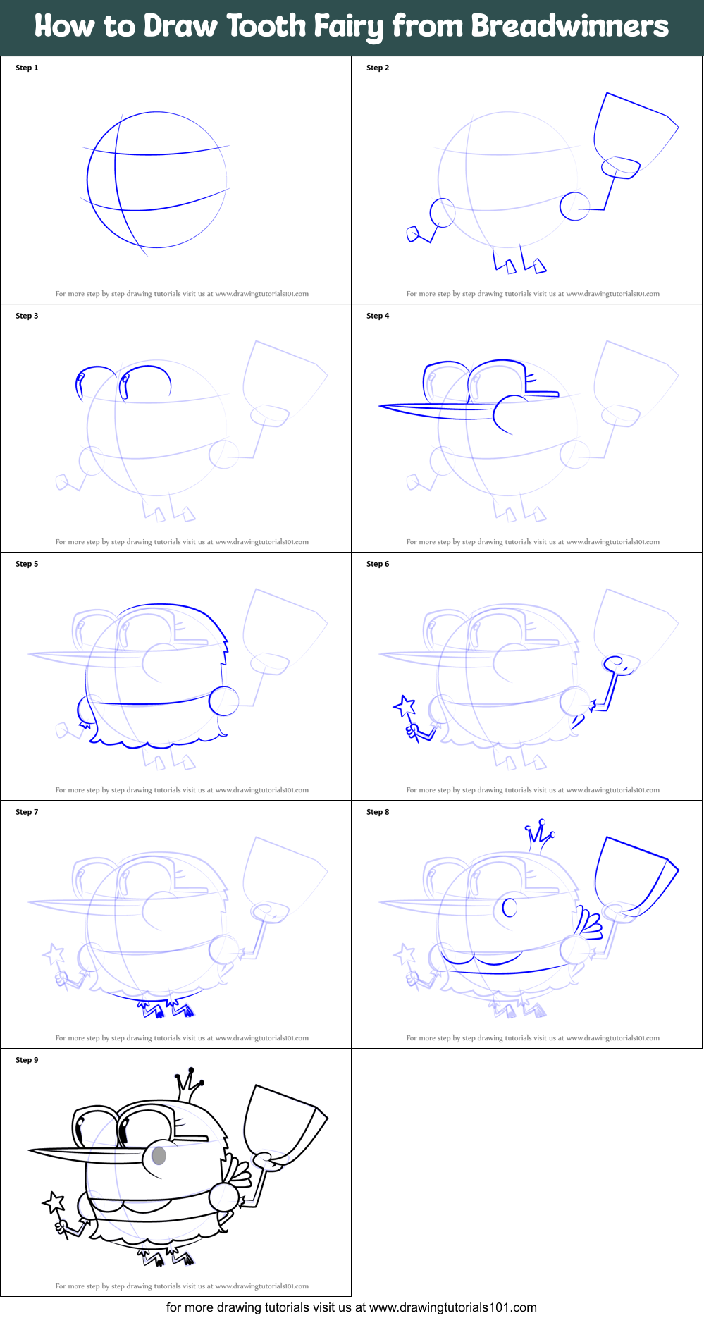 How to Draw Tooth Fairy from Breadwinners Printable Step by Step