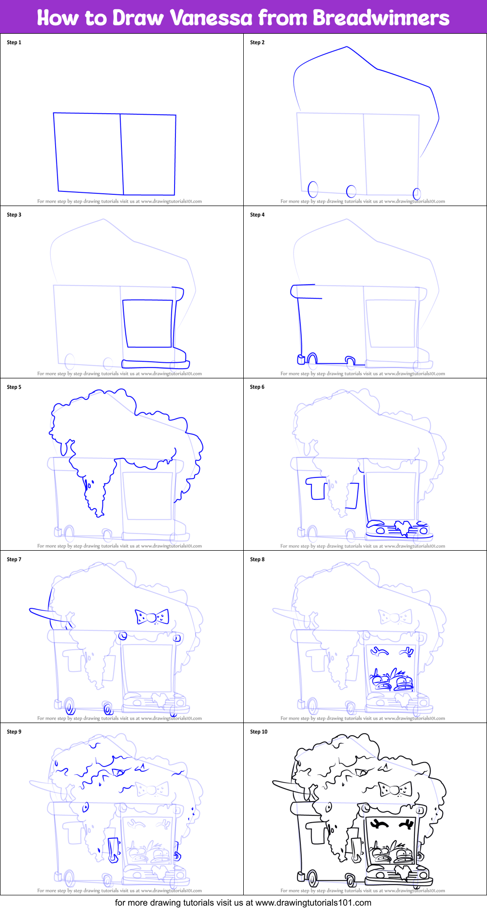How to Draw Vanessa from Breadwinners Printable Step by Step