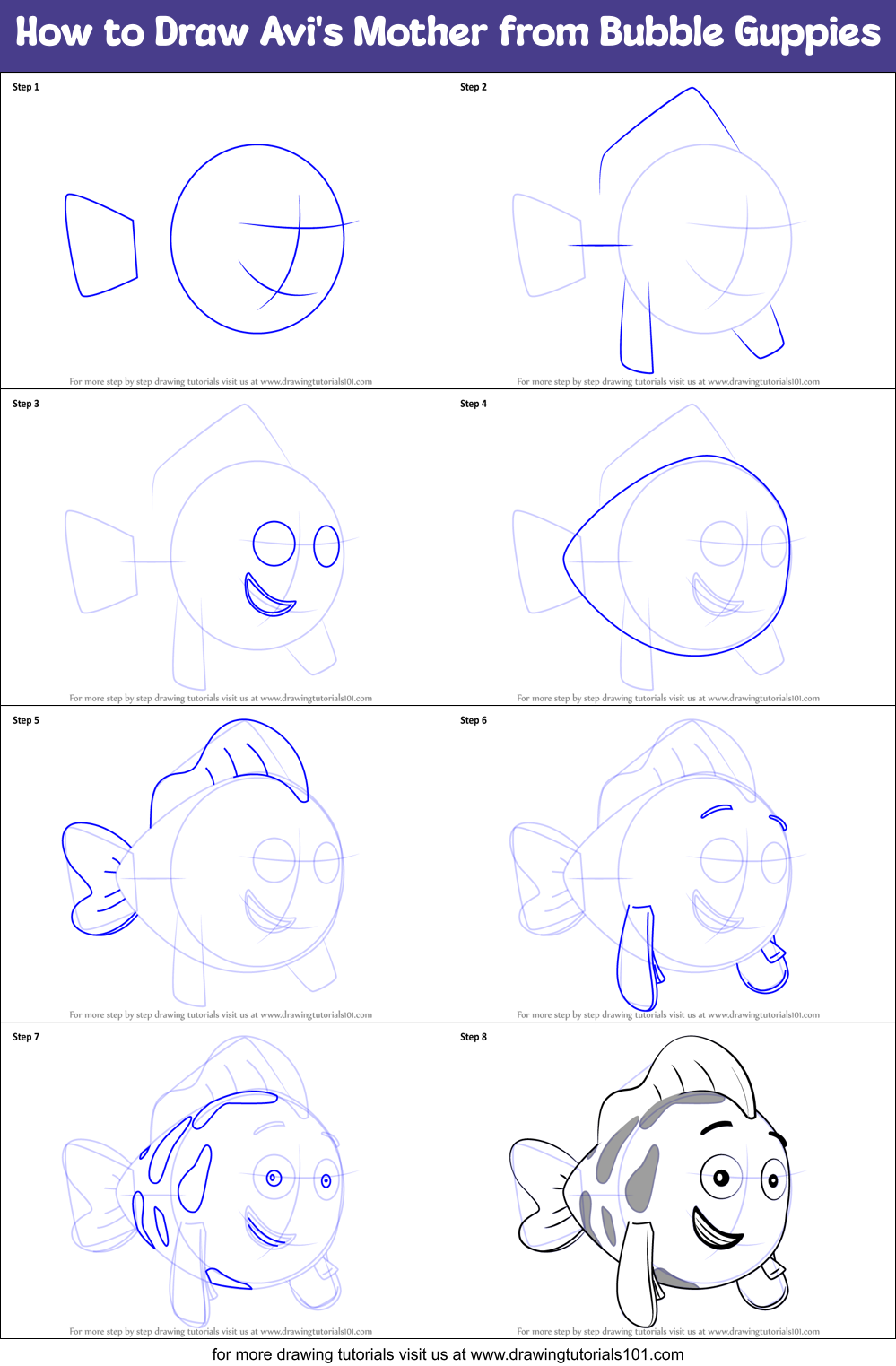 How to Draw Avi's Mother from Bubble Guppies Printable Step by Step
