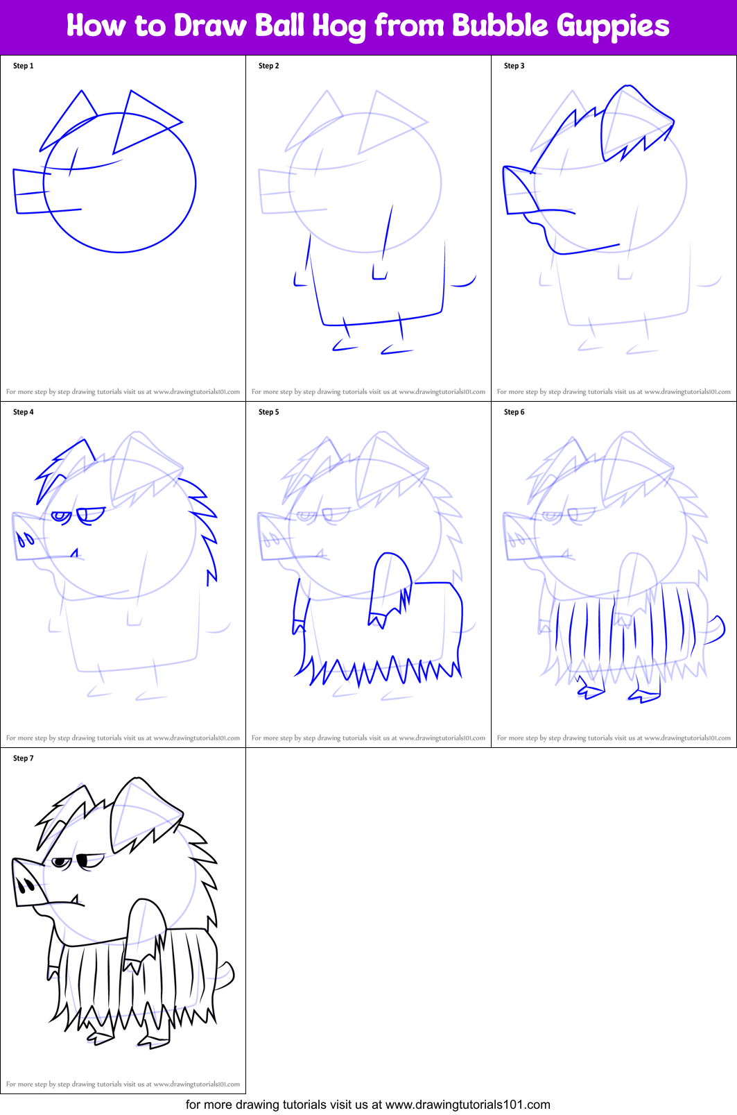 How to Draw Ball Hog from Bubble Guppies Printable Step by Step