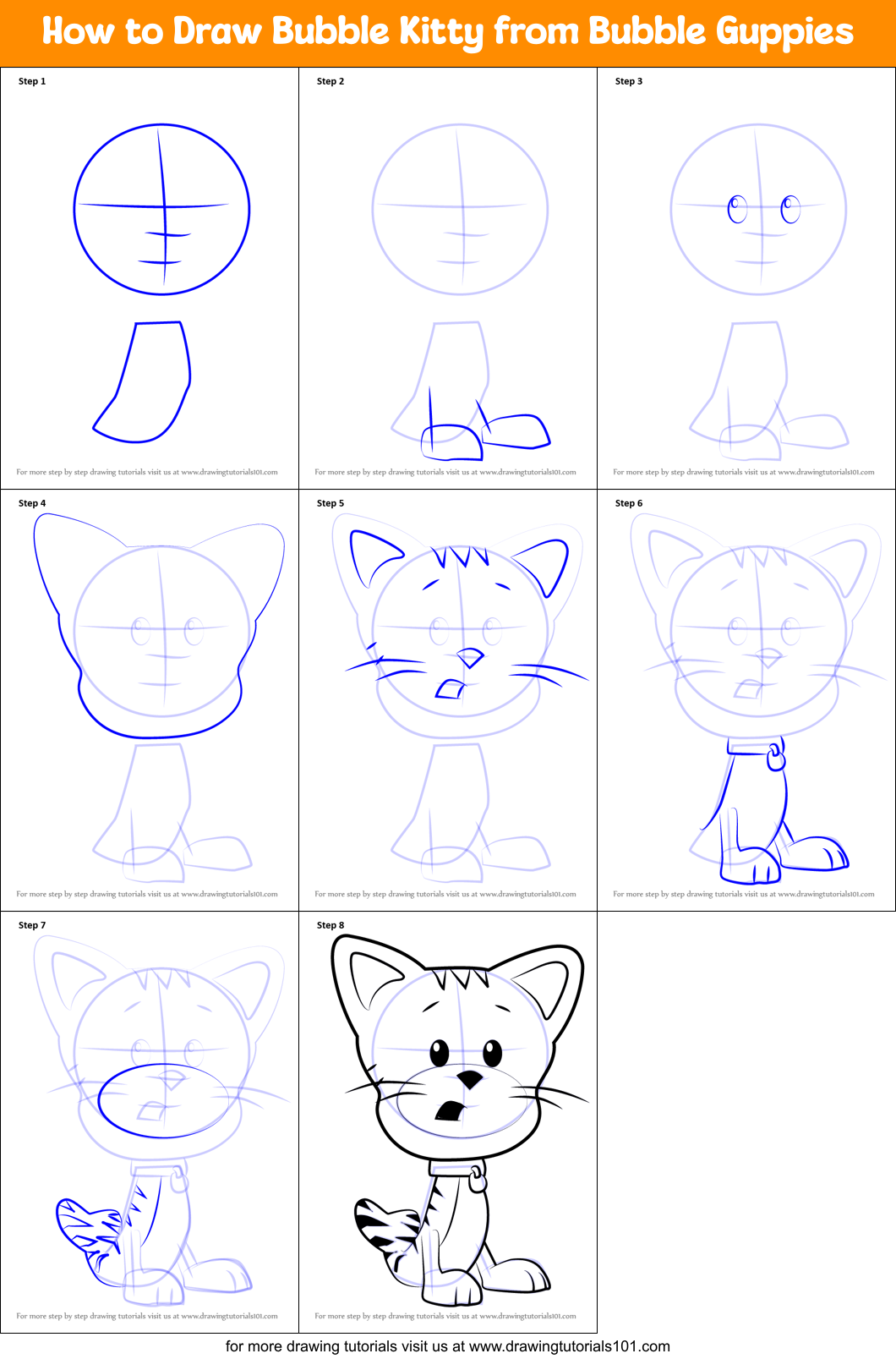 How to Draw Bubble Kitty from Bubble Guppies Printable Step by Step