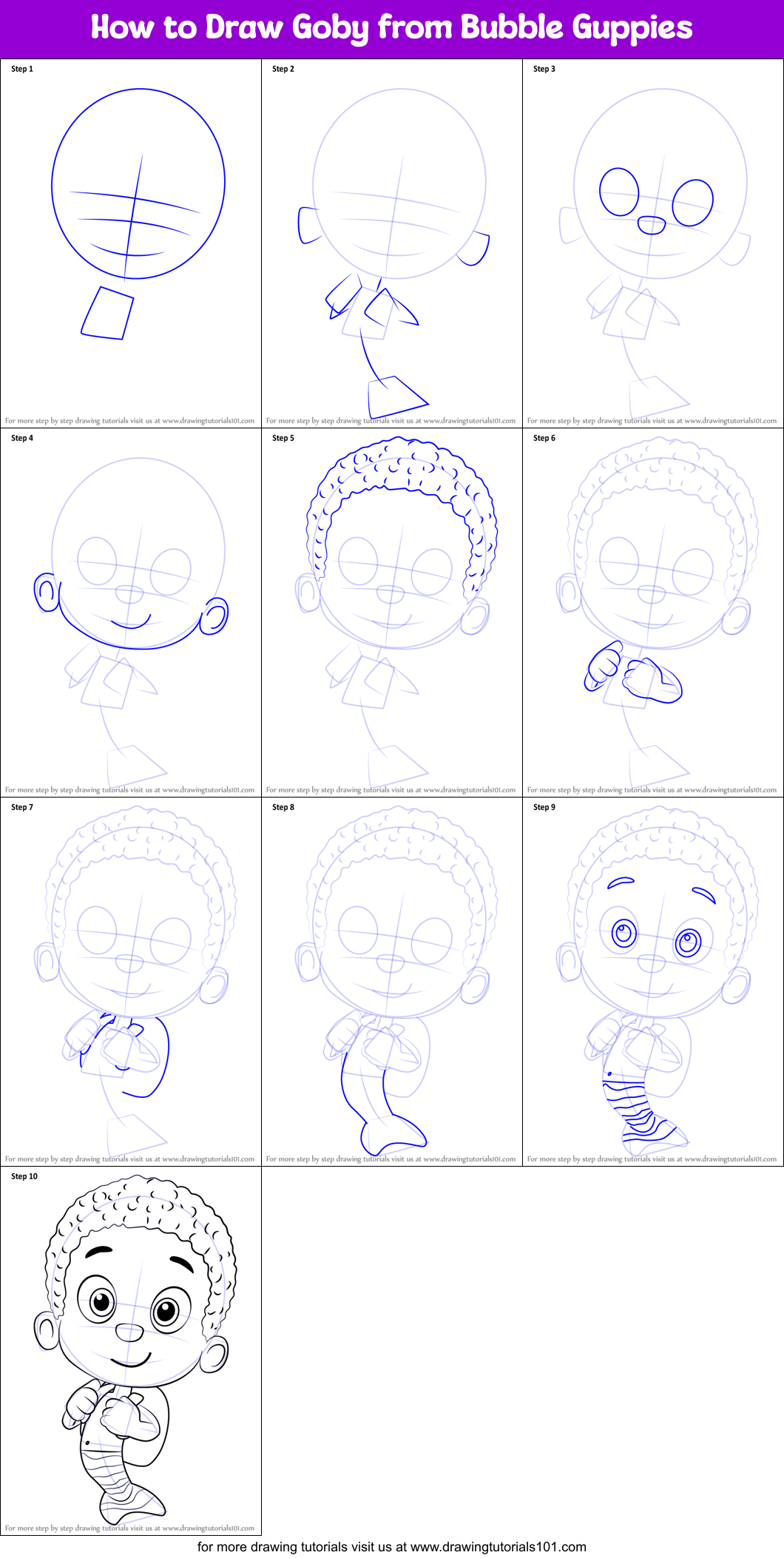 How to Draw Goby from Bubble Guppies Printable Step by Step