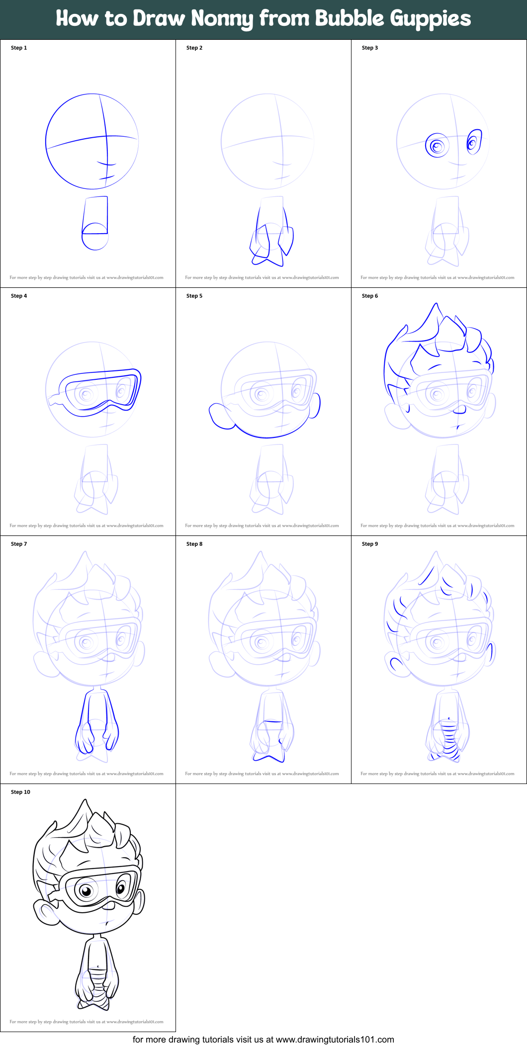 How to Draw Nonny from Bubble Guppies Printable Step by Step