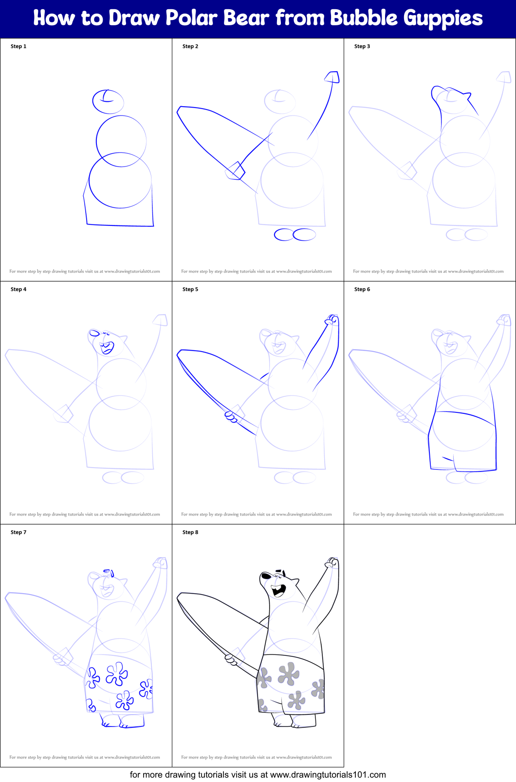 How to Draw Polar Bear from Bubble Guppies Printable Step by Step