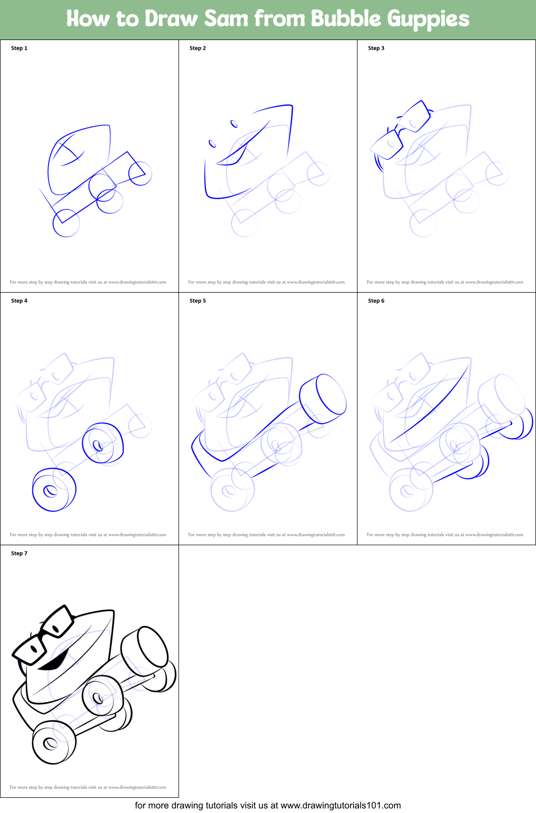 How to Draw Sam from Bubble Guppies Printable Step by Step