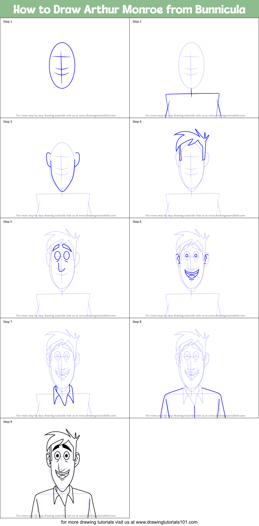 How to Draw Arthur Monroe from Bunnicula Printable Step by Step