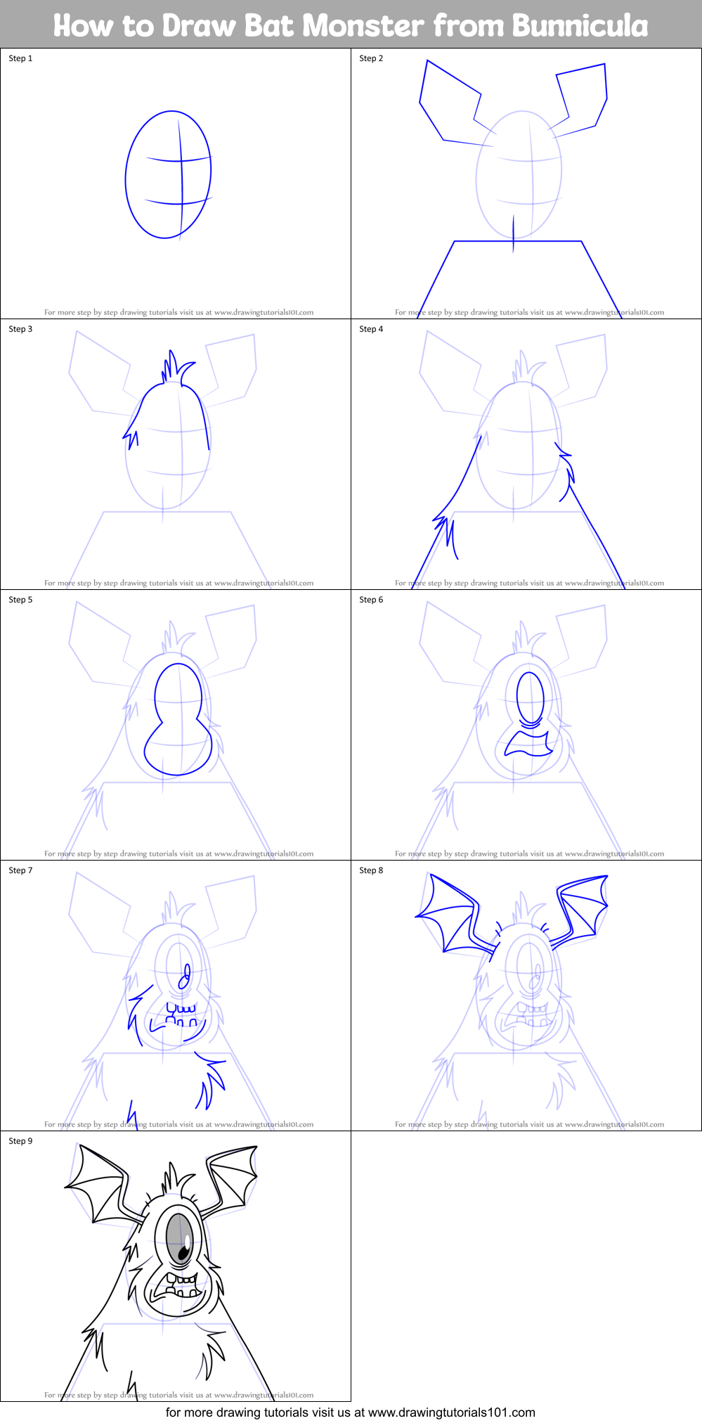 How to Draw Bat Monster from Bunnicula Printable Step by Step