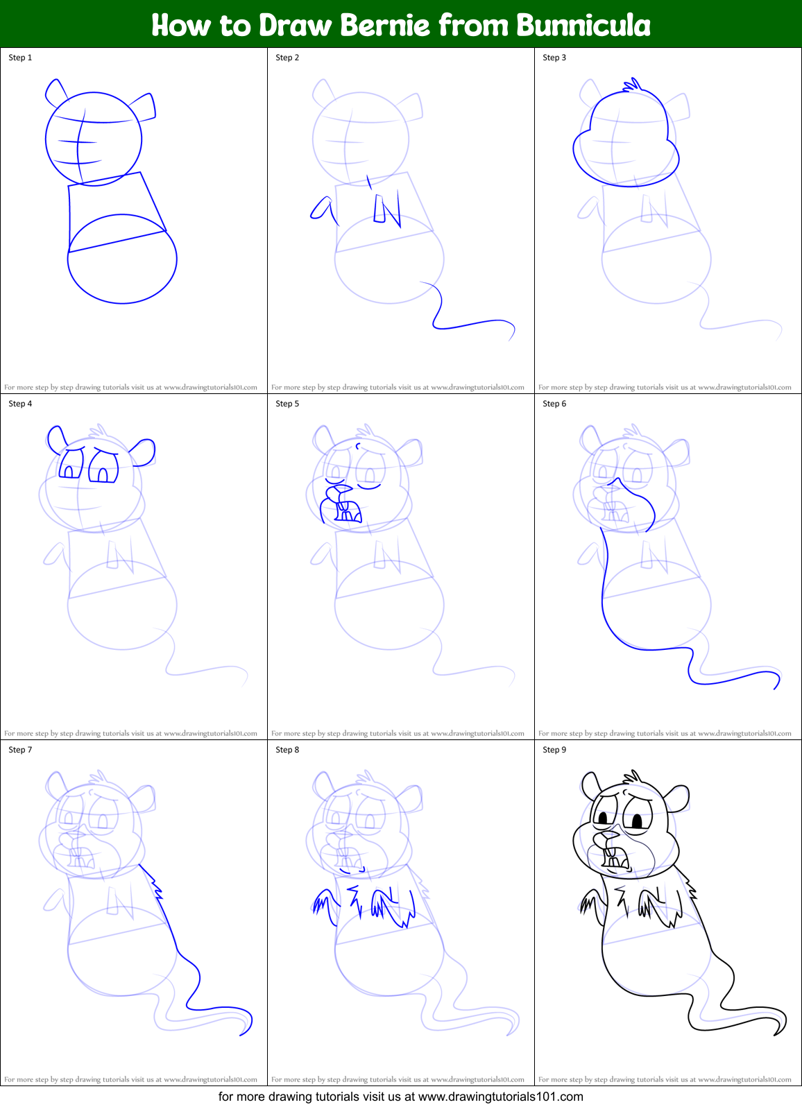 How to Draw Bernie from Bunnicula Printable Step by Step