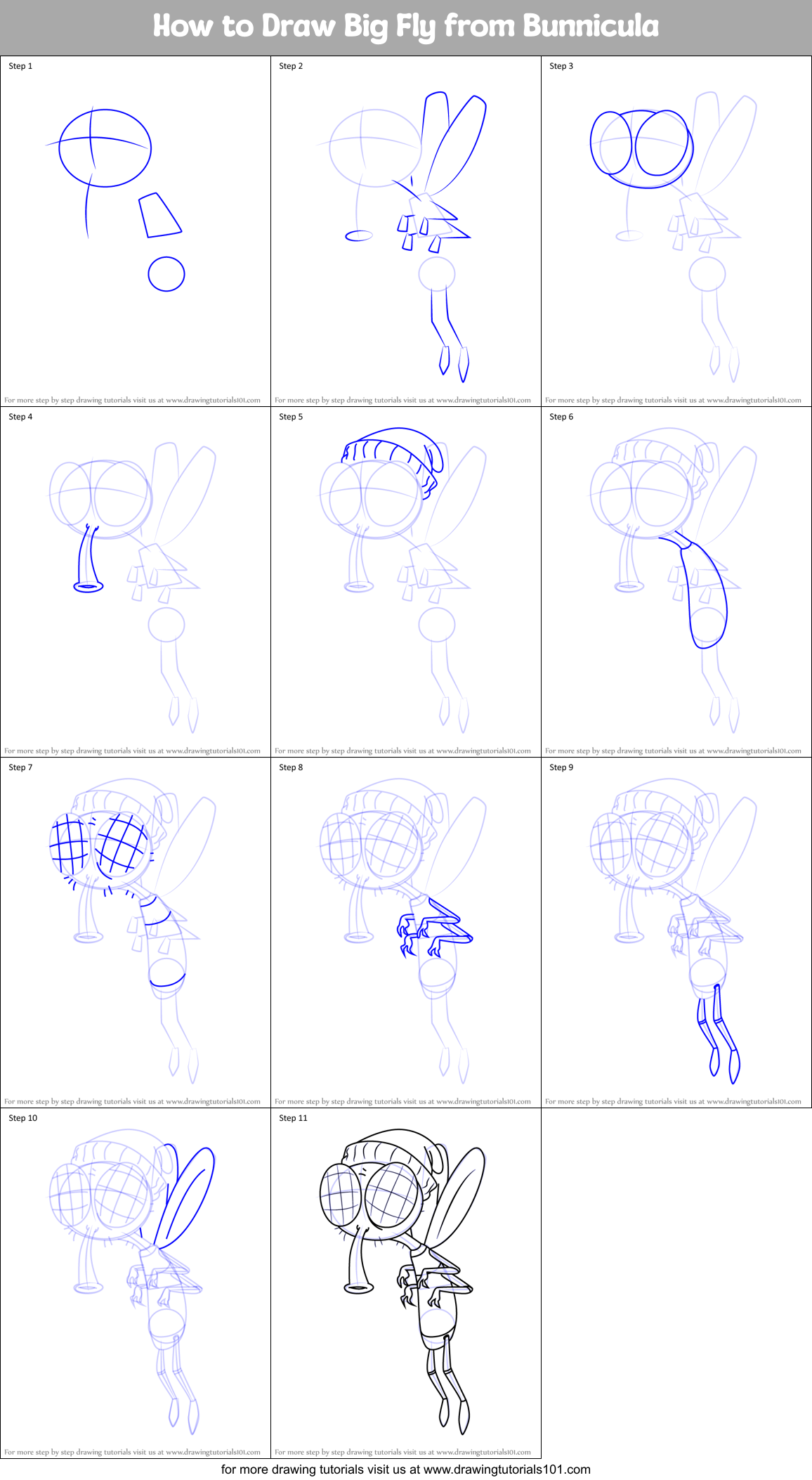How to Draw Big Fly from Bunnicula Printable Step by Step