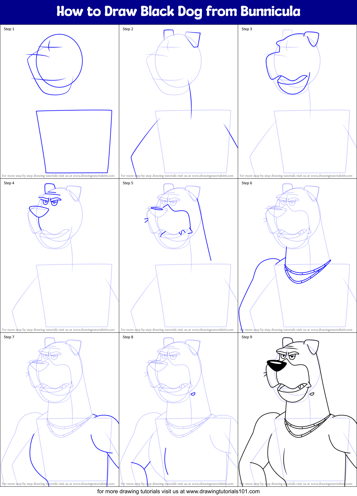 How to Draw Black Dog from Bunnicula Printable Step by Step