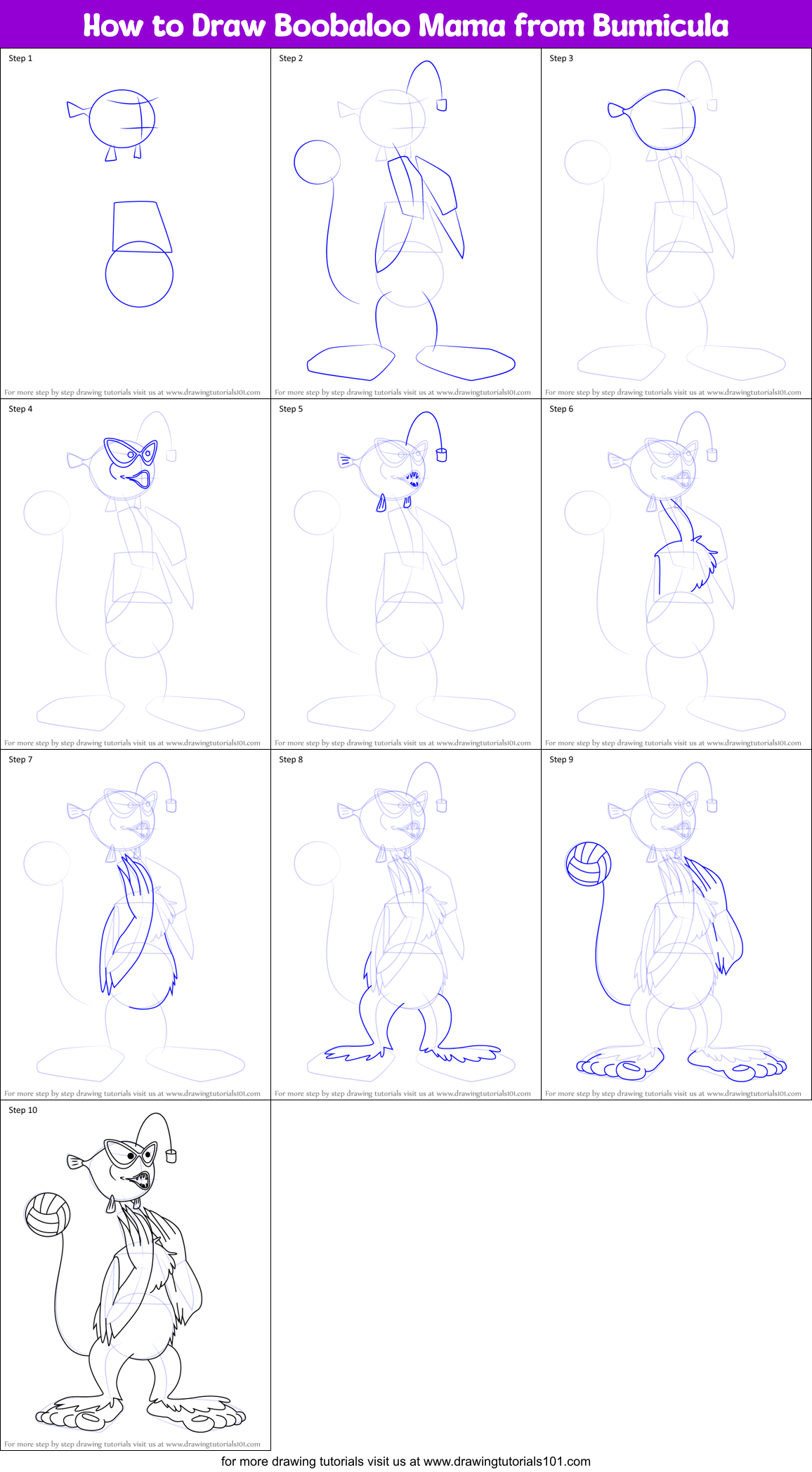 How to Draw Boobaloo Mama from Bunnicula Printable Step by Step