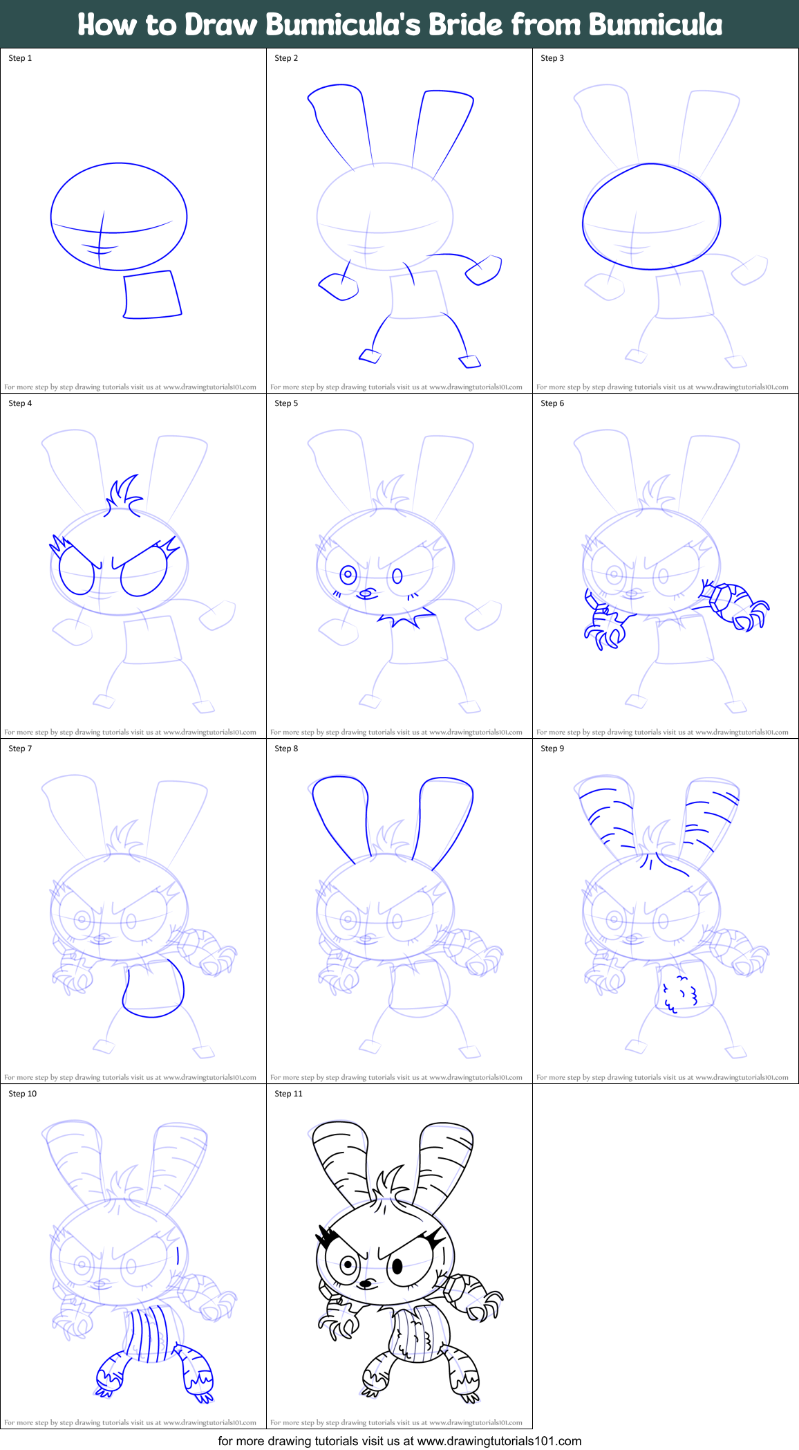 How to Draw Bunnicula's Bride from Bunnicula Printable Step by Step