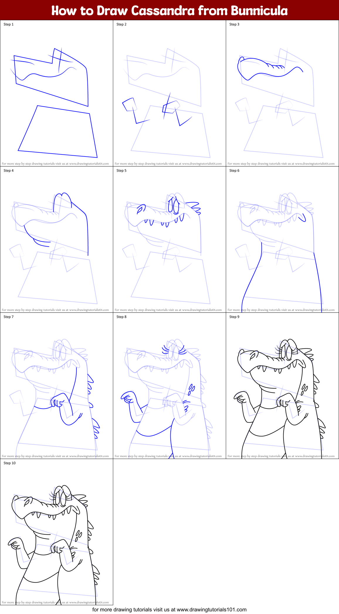 How to Draw Cassandra from Bunnicula Printable Step by Step