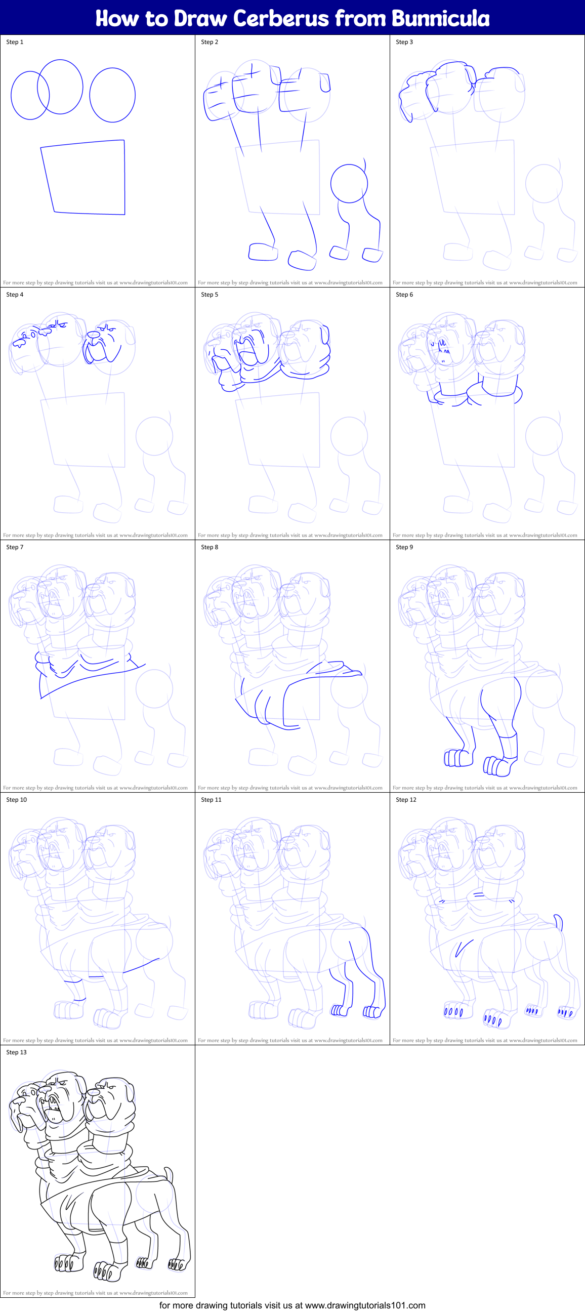 How to Draw Cerberus from Bunnicula Printable Step by Step
