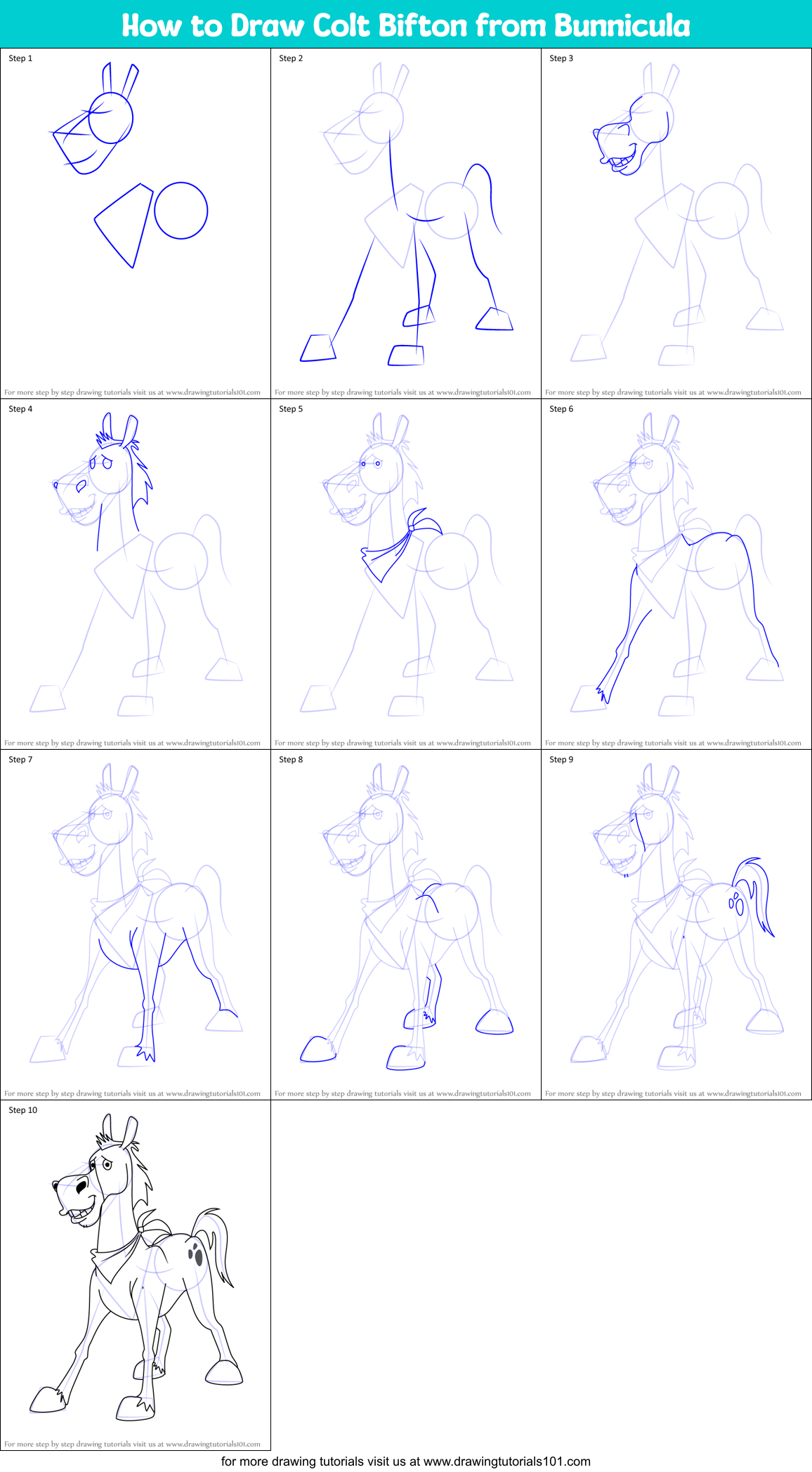 How to Draw Colt Bifton from Bunnicula Printable Step by Step